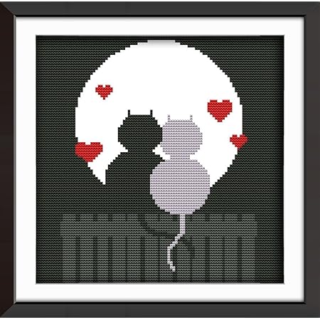 クロスステッチ刺繍キット Awesocrafts カップル猫シルエット愛、動物 図柄印刷 DIY 初心者ホームの装飾 Cross Stitch (ねこ)