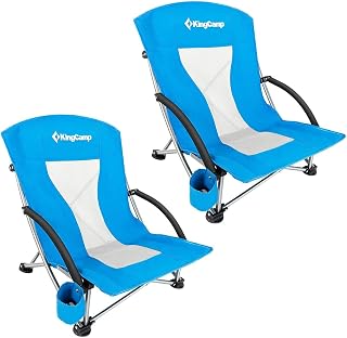 KingCamp Low Beach Chair: Lightweight Folding Portable Adult Chair, Extra Wide 23.2" Seat, 300lbs Capacity, Breathable Mesh Back, Backpack Carry for Camping & Beach