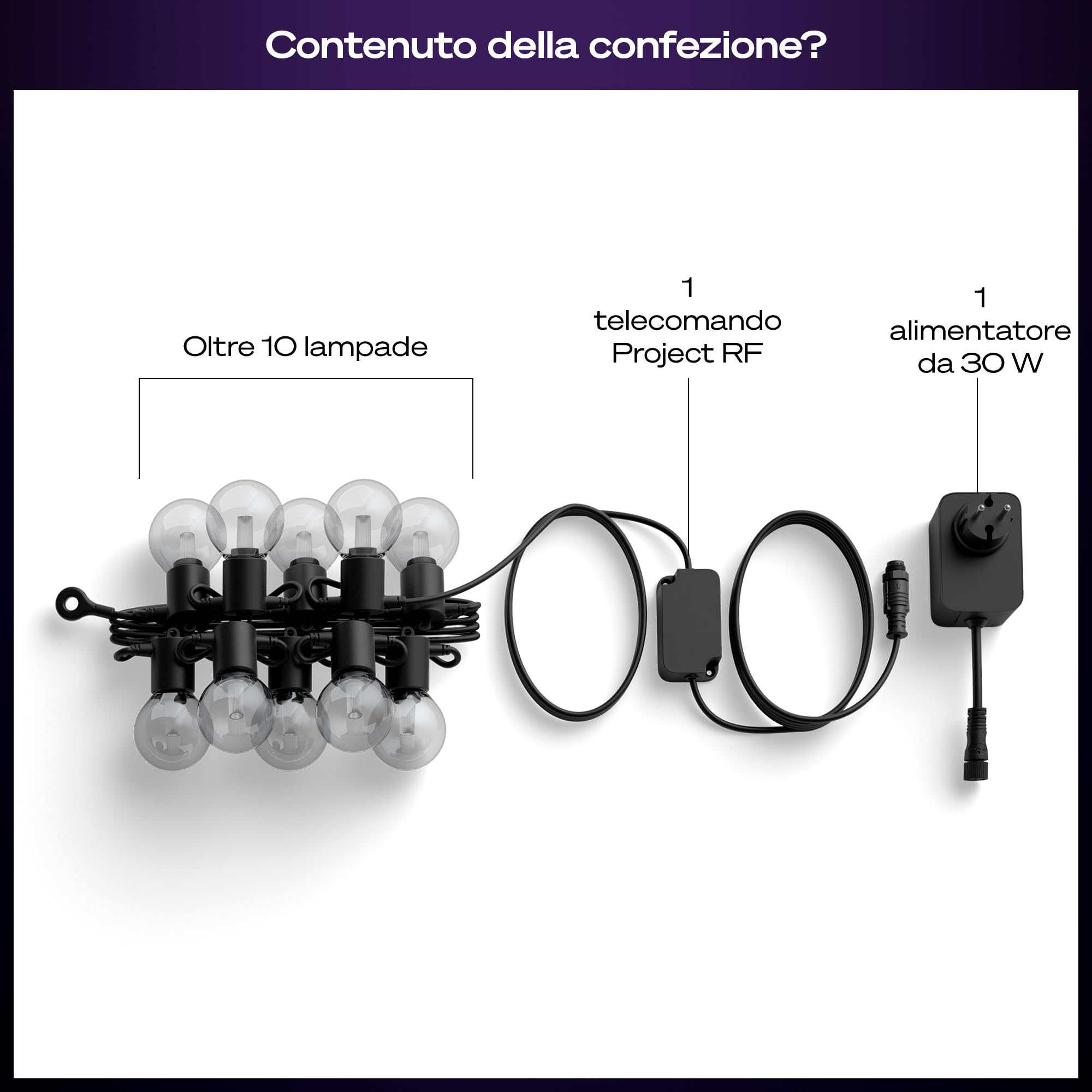 Philips Hue Strisce led dimmerabili a globo Festavia, Led da esterni con intensità regolabile, 10 luci decorative esterno con controllo da app Hue, compatibile con Alexa, Google Assistant e Apple Home