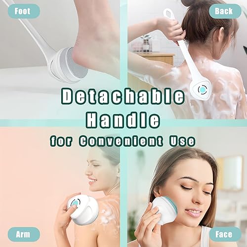 Miniatura 3 de Limpiador corporal eléctrico para ducha, cepillo exfoliante recargable impermeable con 5 cabezales de cepillo reemplazables, limpieza profunda y