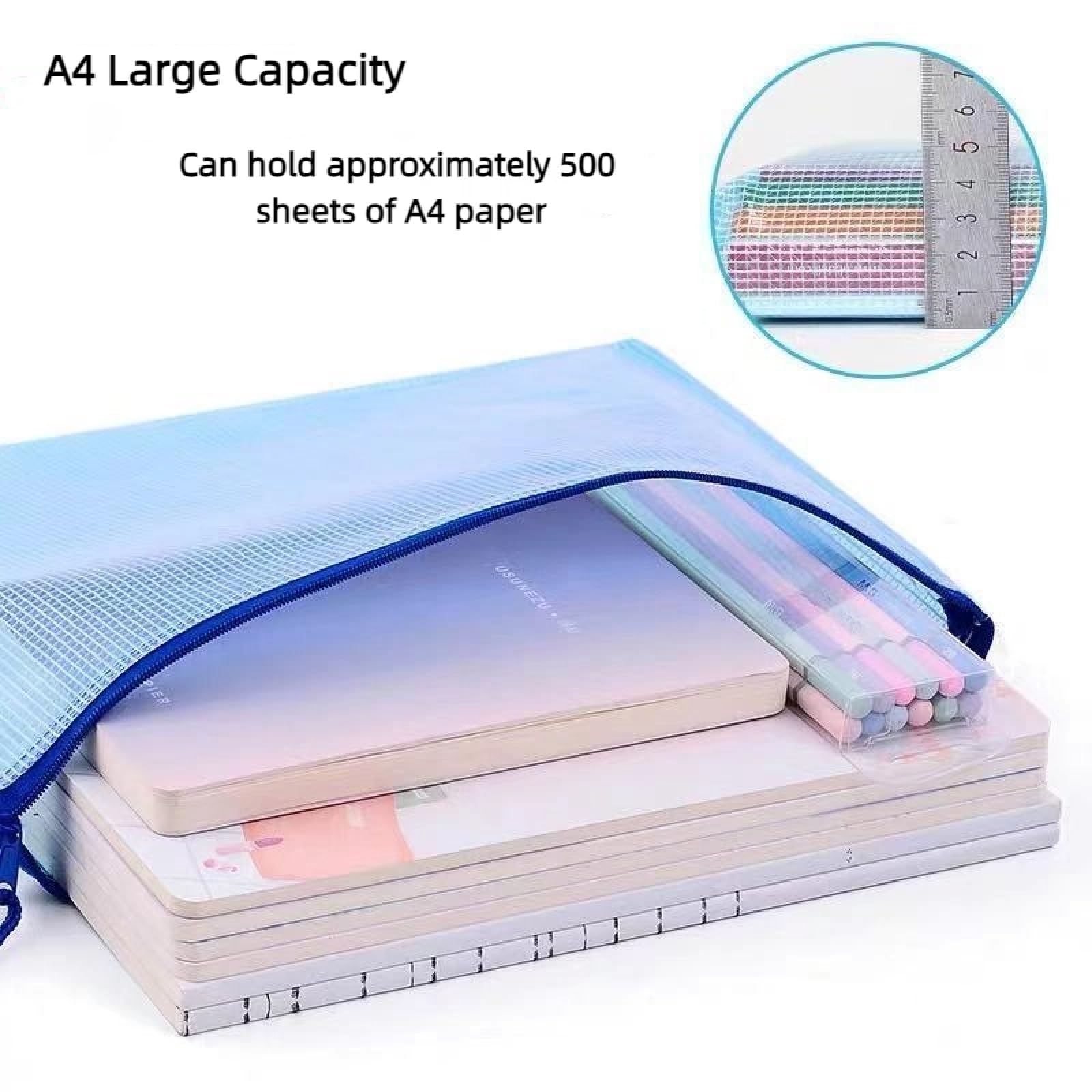 25 bolsas de documentos de malla con cremallera, bolsa de plástico para documentos, tamaño A4, bolsa de almacenamiento para suministros de oficina escolar, almacenamiento de cosméticos,