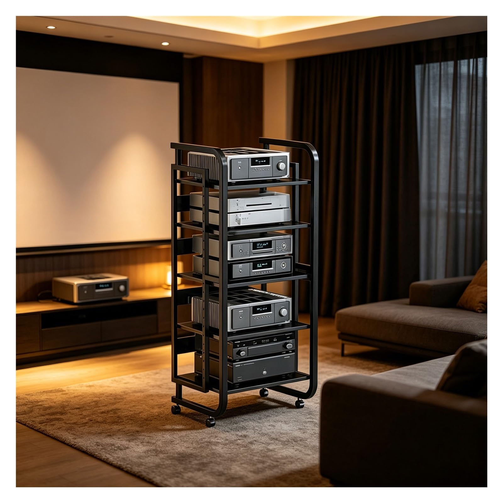 Soporte HiFi modular de 5 niveles con estantes ajustables y ruedas móviles