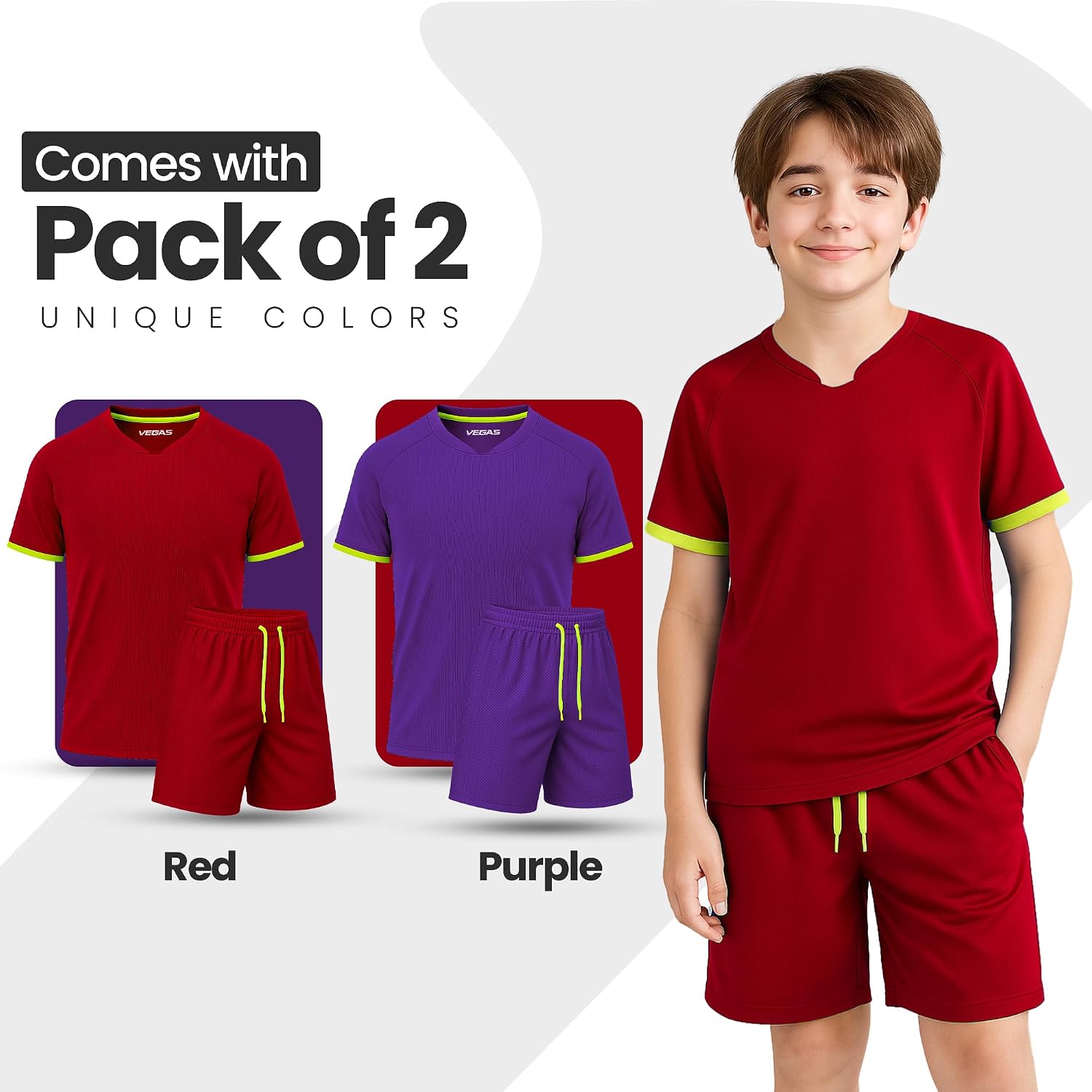 VEGAS Sports V-neck T-Shirt & Athletic Shorts Set (Pack of 2 and 3)