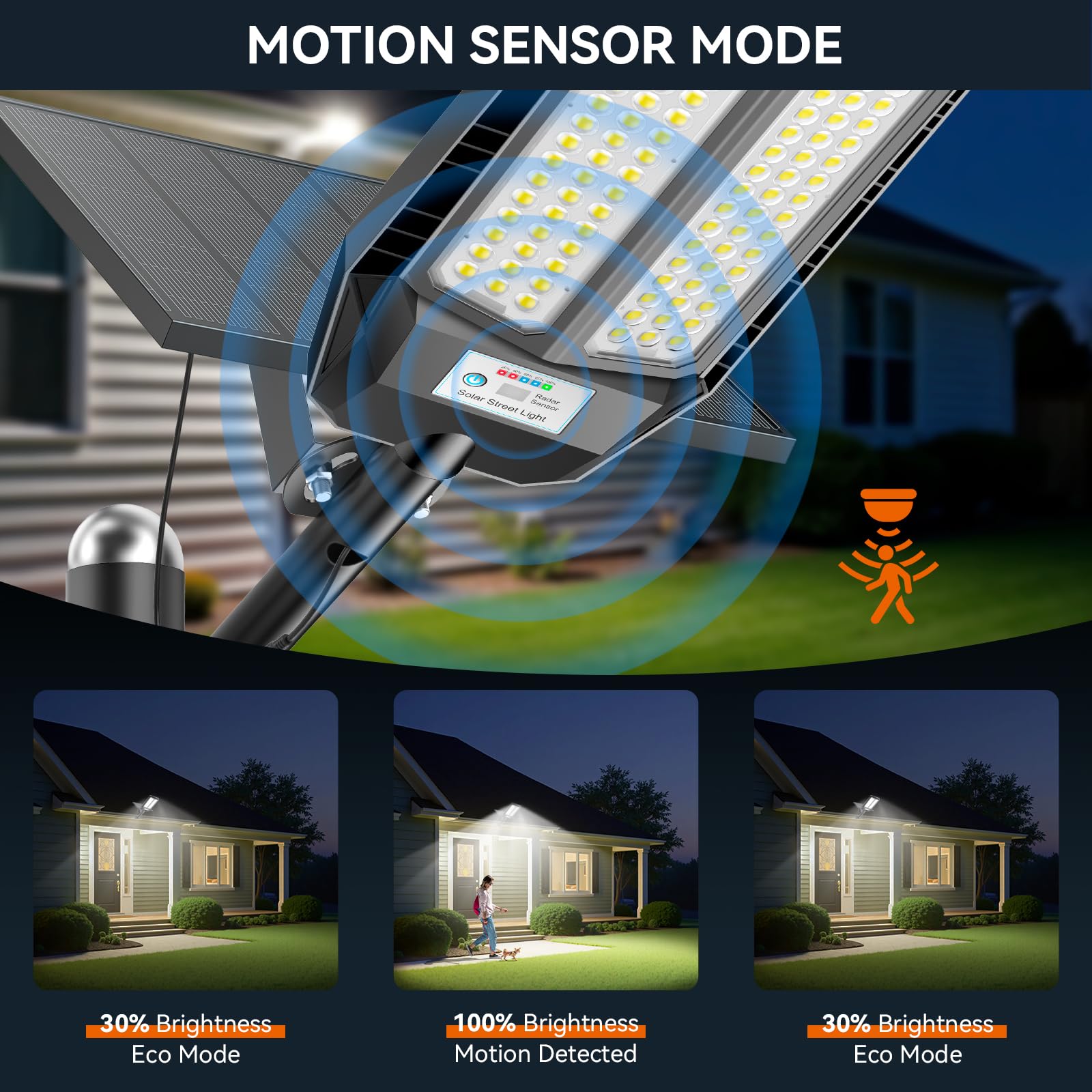 1200W Farola solar LED exterior Lámparas Solares Detector de Movimiento y Mando a Distancia, IP67 Resistente al Agua,4 Modos de Iluminación,6500K Superbrillante para Jardín,Patio,Garaje