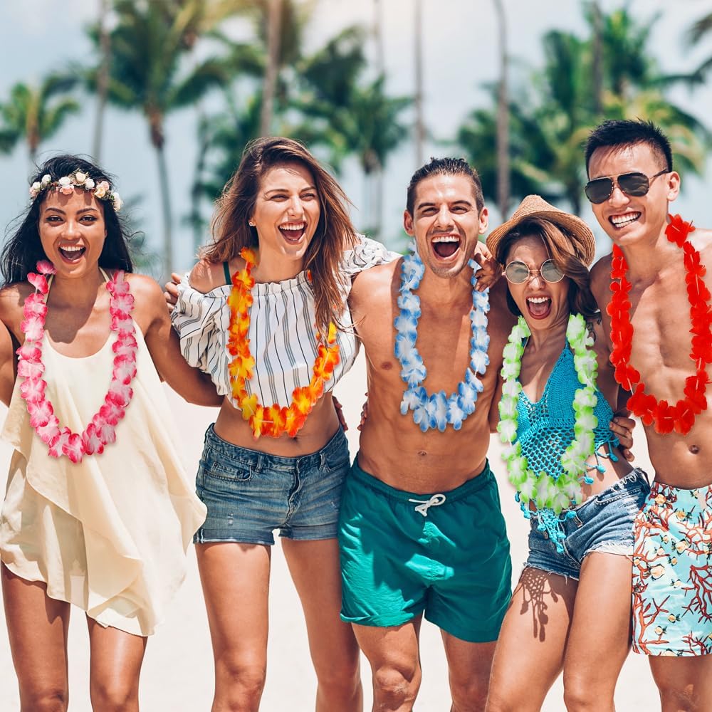 Leis for Luau Party, Hawaiian Leis Tropical Flower Necklace Bulk Hula Dance Party Decor Summer Beach Pool Hawaii Luau Party Favors Decoration Birthday Party Supplies