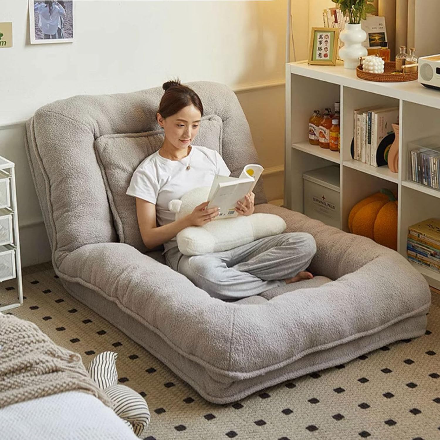 Dog Bed for Humans,Folding Balcony Bedroom Small Sofa Lounge Chair Sofa,Human Size Dog Bed for Adults and Pets with 5-Speed ​​Support Adjustment grey-130x90cm