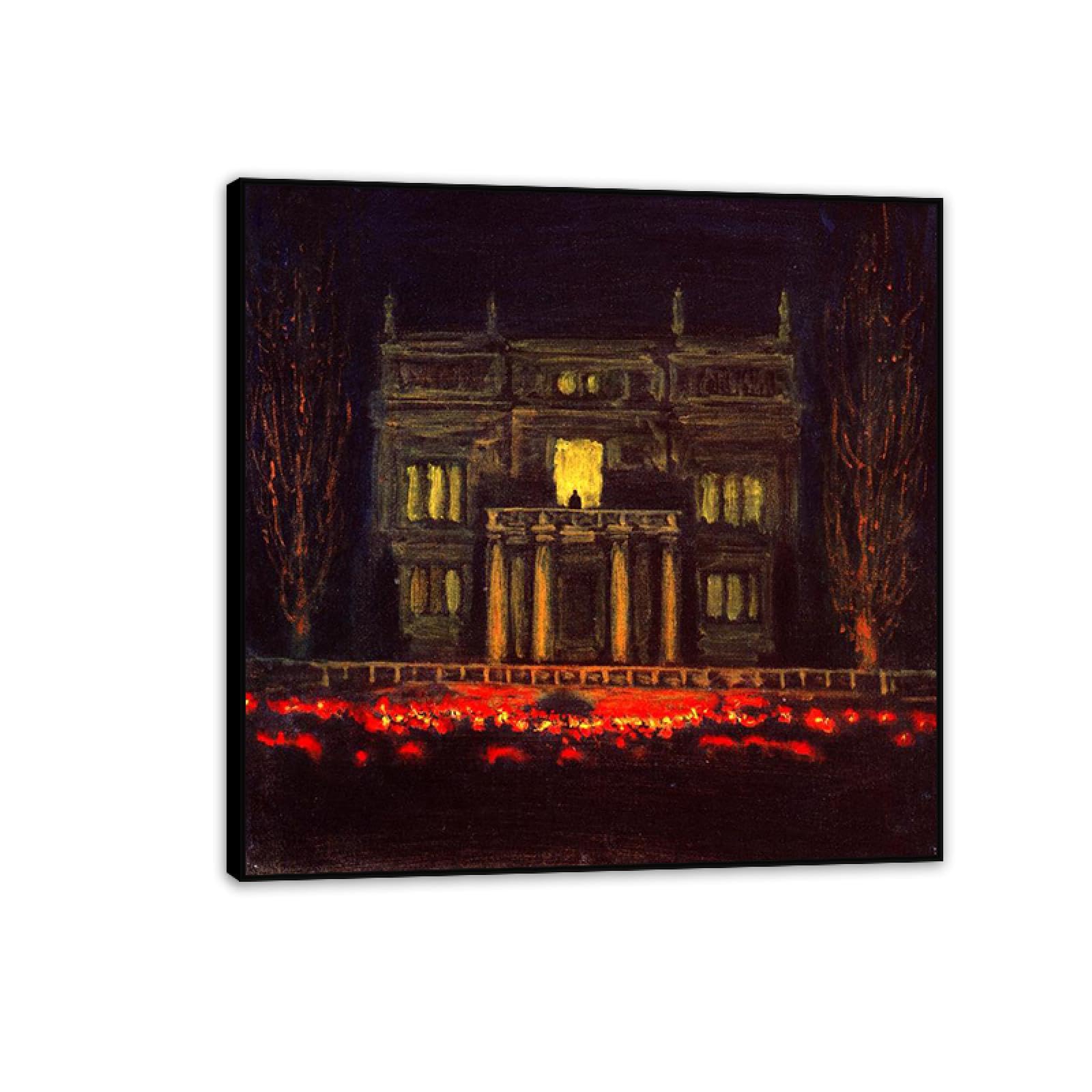 Hau3sh3a Franz von Stuck Wall Art Print Torchlight Procession Famous Art Poster Franz Stuck Home Decor Reproduction on Canvas Wall Decor for Living Room Bathroom Office 30x30cm(12x12in) Black Framed