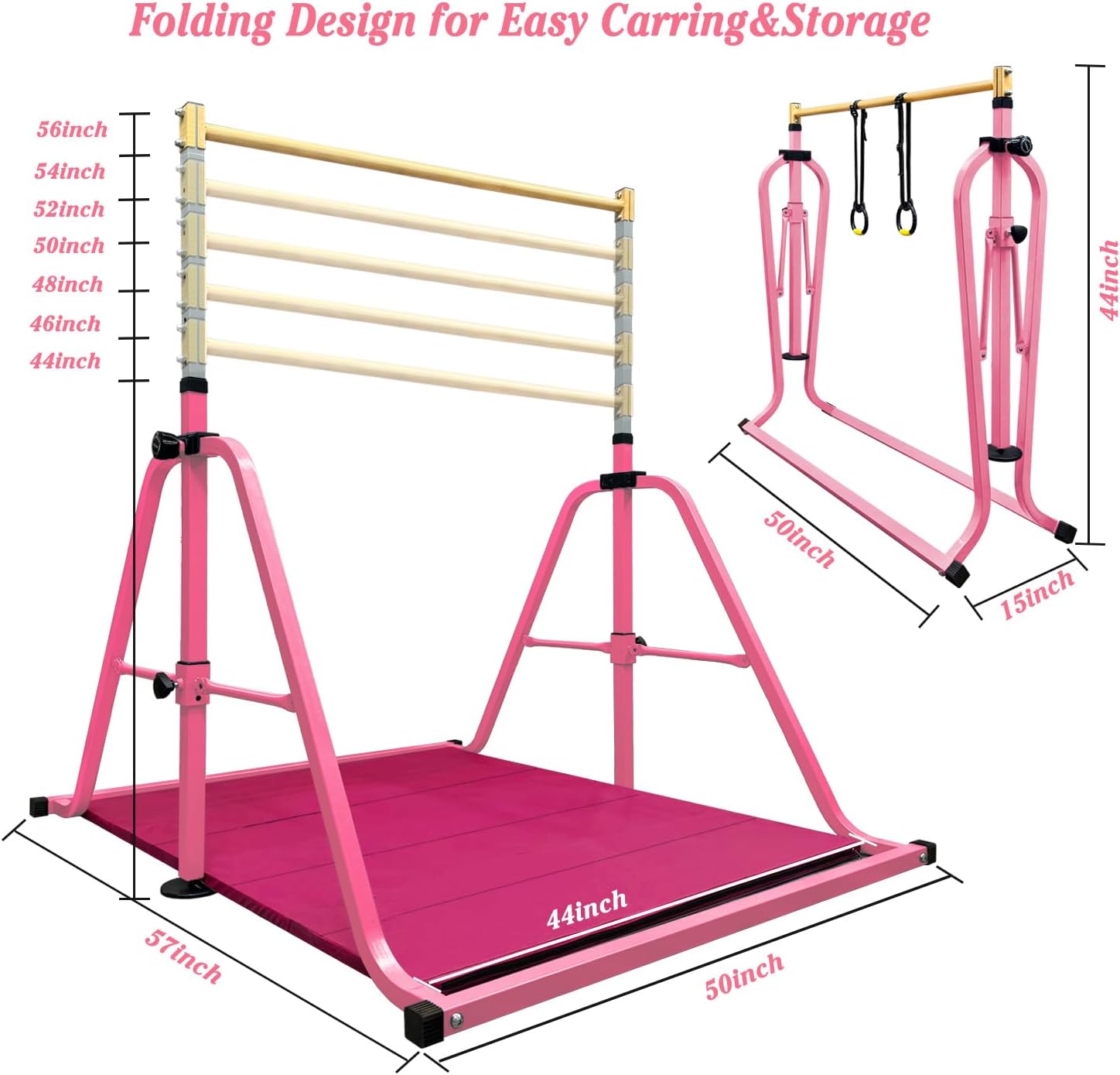 Foldable Gymnastics Bar and 8FT Balance Beam Set,Easy Assemble and Storage for Kids Children Girls Training,Home Gym Equipment,Ideal for Christmas&Birthday Gift Ages 3-15