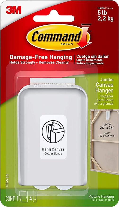 Command Jumbo Canvas Hanger, Damage Free Hanging Frame Hangers, No