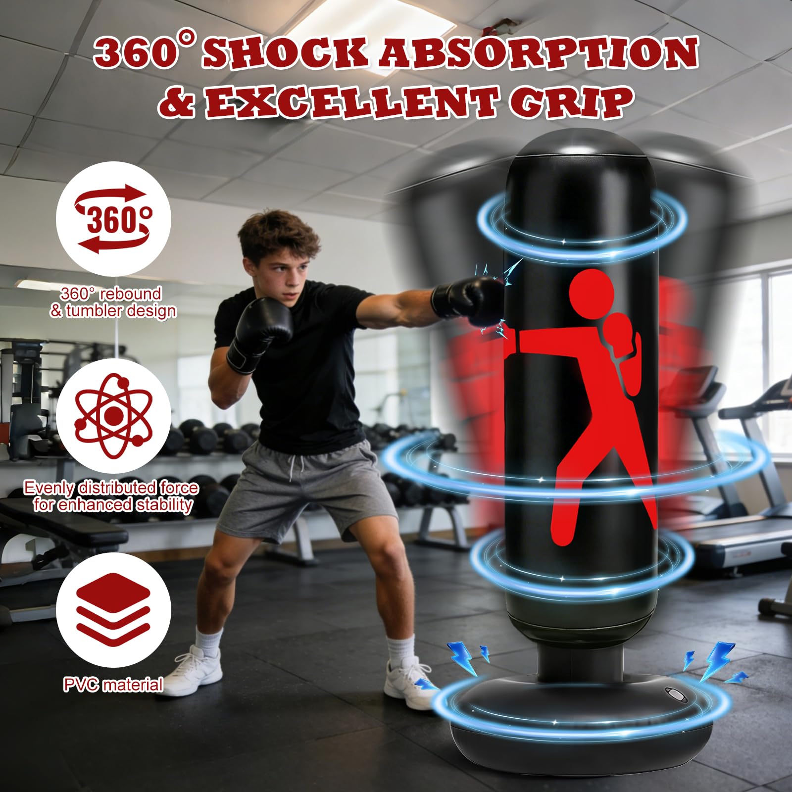 flintronic Sacco da Boxe da Terra Bambini con Guantoni da Boxe, 120cm Pungiball Bambini, Sacchi da Boxe Gonfiabile per Ragazzi e Ragazze 5-12 Anni, Per Praticare Karate Taekwondo MMA