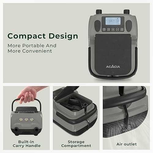 Miniatura 7 de ACACIA Bomba de tabla de remo, bomba SUP de inflado de doble etapa, bomba de aire eléctrica 30% más rápida, bomba de aire de batería de 16 PSI