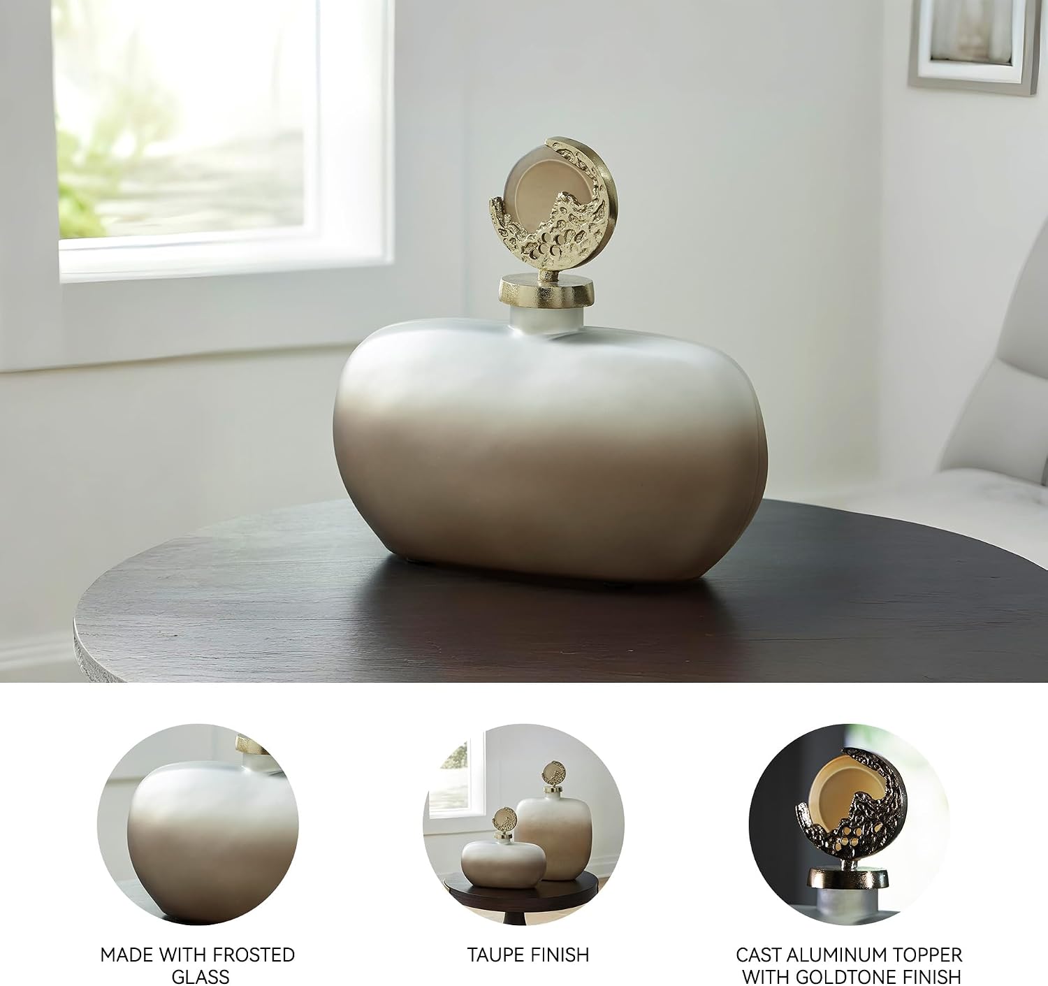 Signature Design by Ashley Acario Traditional Frosted Glass Jar with Cast Aluminum Topper, Ombre Effect, Light Brown and Metallic, 12" W x 5.25" D x 11.75" H