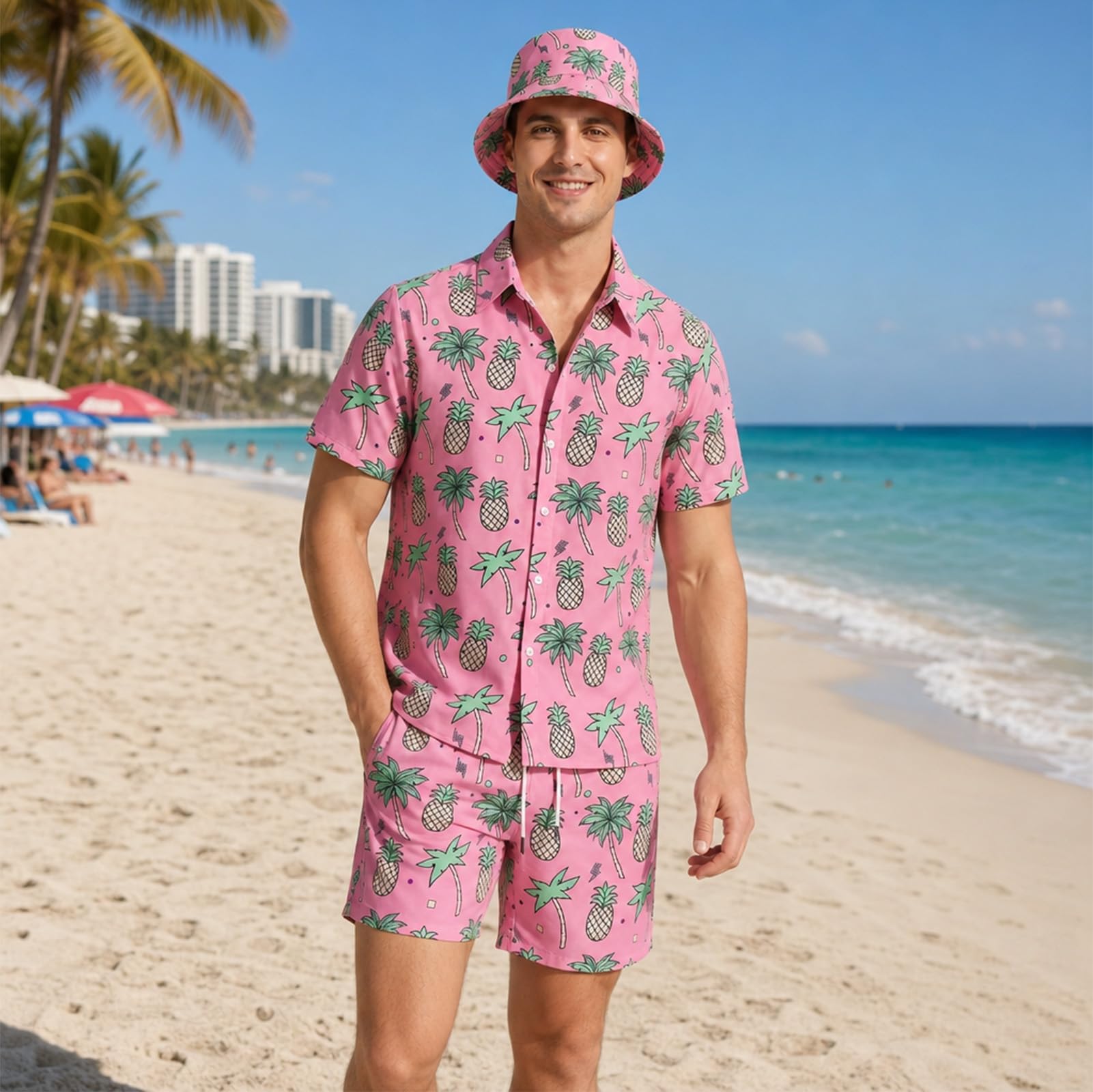 Conjunto de camisa hawaiana y pantalones cortos para hombre, camisas hawaianas para hombre, camisa hawaiana de verano, shiteshirts para interiores y exteriores, playa, vacaciones, talla S-3XL