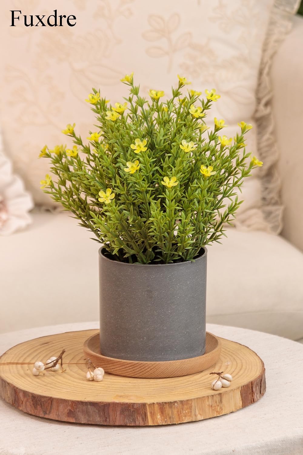 2 Pack Small Desk Plants, Artificial Bathroom Plants Decor with Thyme Flower in Vintage Melamine Pots, Faux Plants Indoor for Shelf Decor in Home Office, and Spring Decor (Yellow)