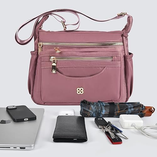 Miniatura 5 de Bolso de Mensajero para Mujer de Nylon Impermeable Bolso de Hombro Bandolera Ligero para Viaje con Múltiples Bolsillos