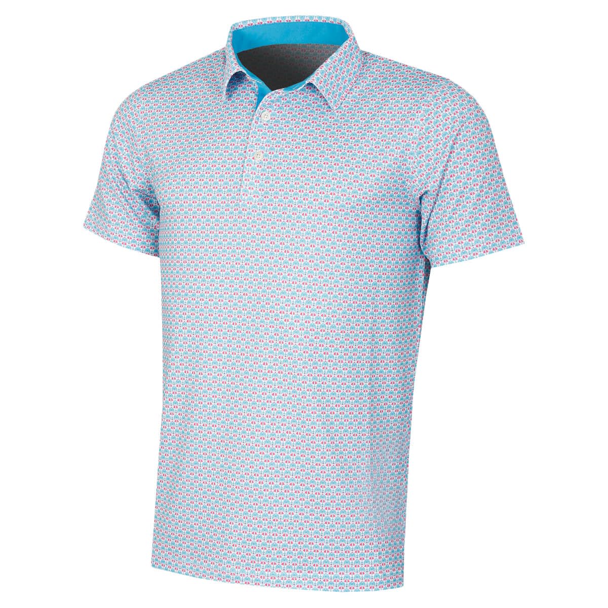PUMA Mens Mattr Palm Deco Polo Shirt Blue/Pink XL
