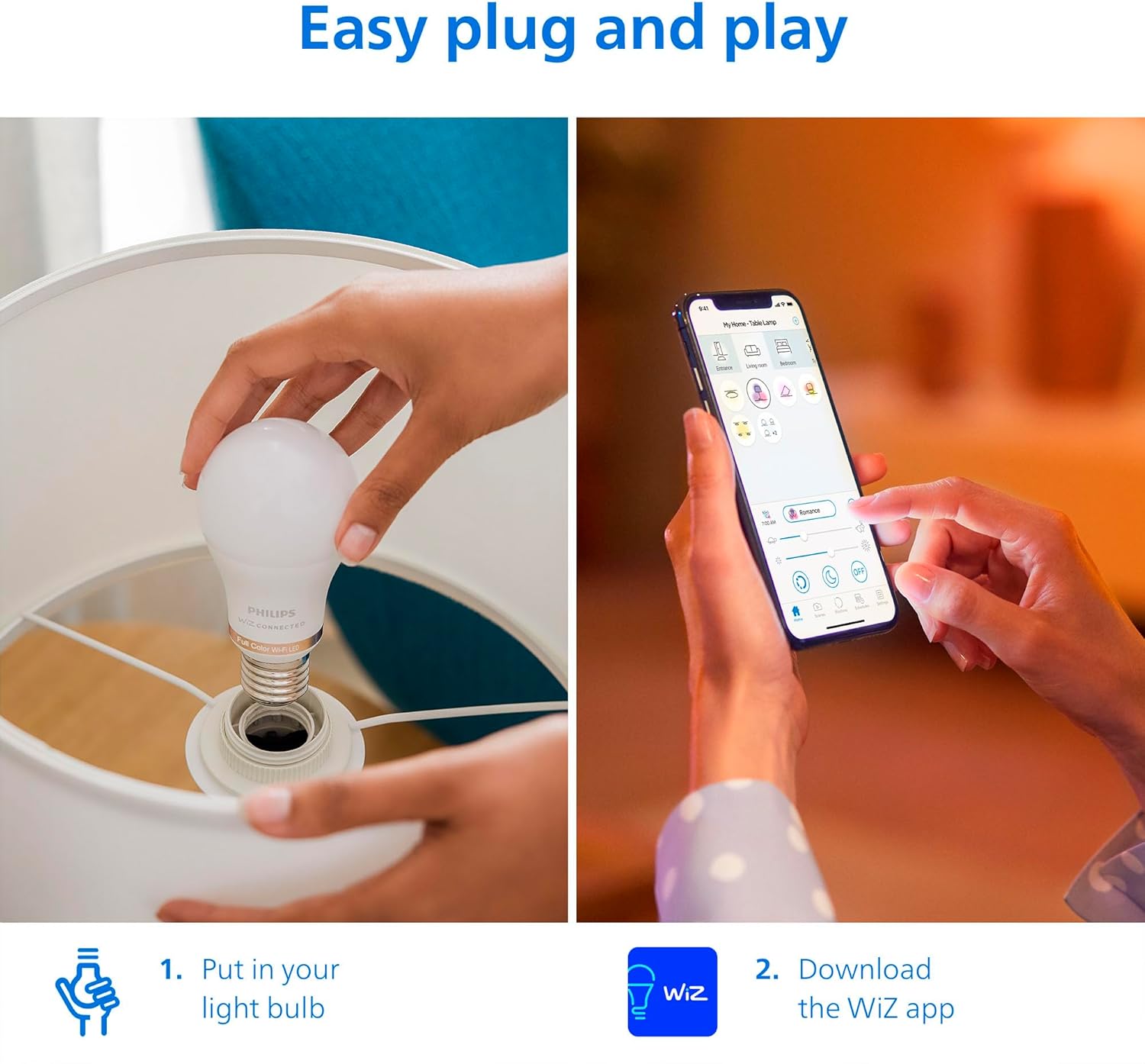 Philips Smart 100W A19 LED Light Bulbs 4-Pack - Connects to Your Wi-Fi - E26 - Control with Voice or App + Activate with Motion - Matter Compatible