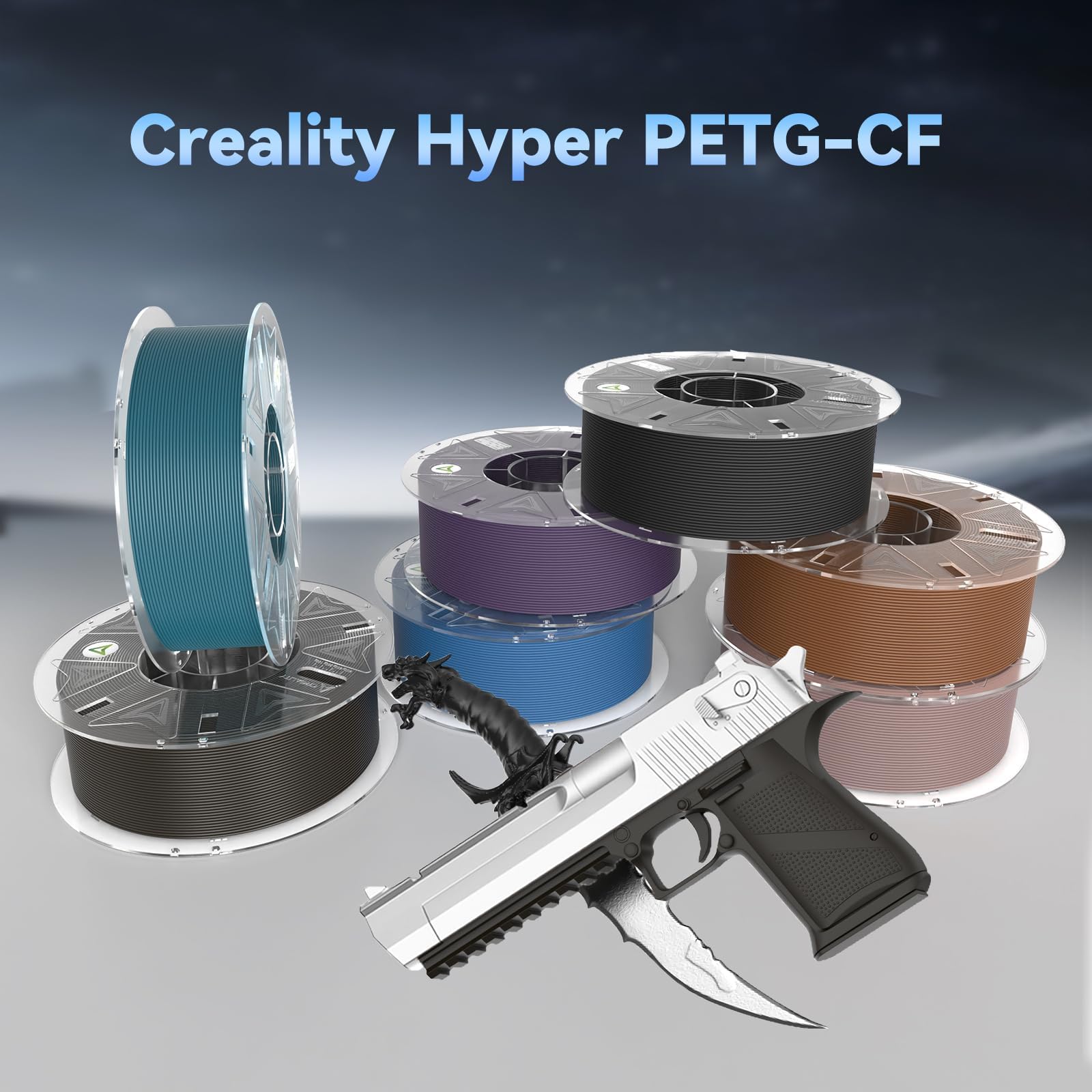 Creality Filament PETG en fibre de carbone - 1,75 mm - Hyper PETG-CF - 8 % de matériau d'impression 3D renforcé de fibre de carbone avec RFID, fibre de carbone PETG - Texture mate - 1 kg
