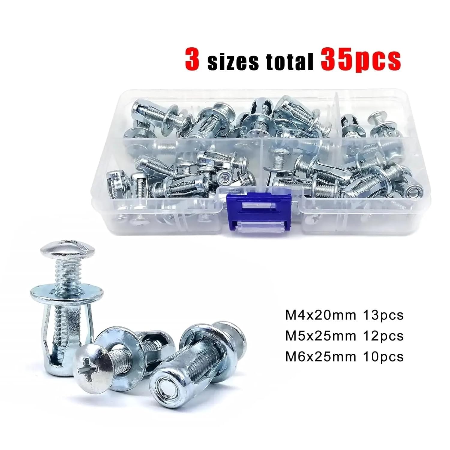 Hollow Door Anchors 70/105pcs Expansion Rivets Screw Bolt Mix M4 M5 M6 Kit for Wall Iron Skin Clamp Petal Shape Anchors Plugs(3 * 35PCS)