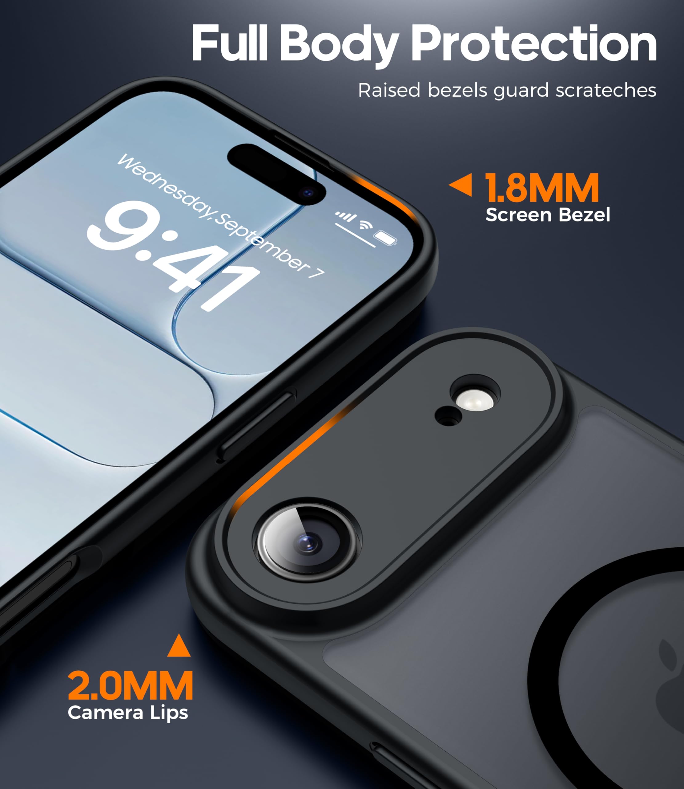 FLLAO Magnetica Cover per iPhone Air e 2 Pellicole in Vetro Temperato, Custodia iPhone Air Compatibile con Magsafe, Traslucida Opaca Posteriore Sottile Antiurto Protettiva Case, Nero