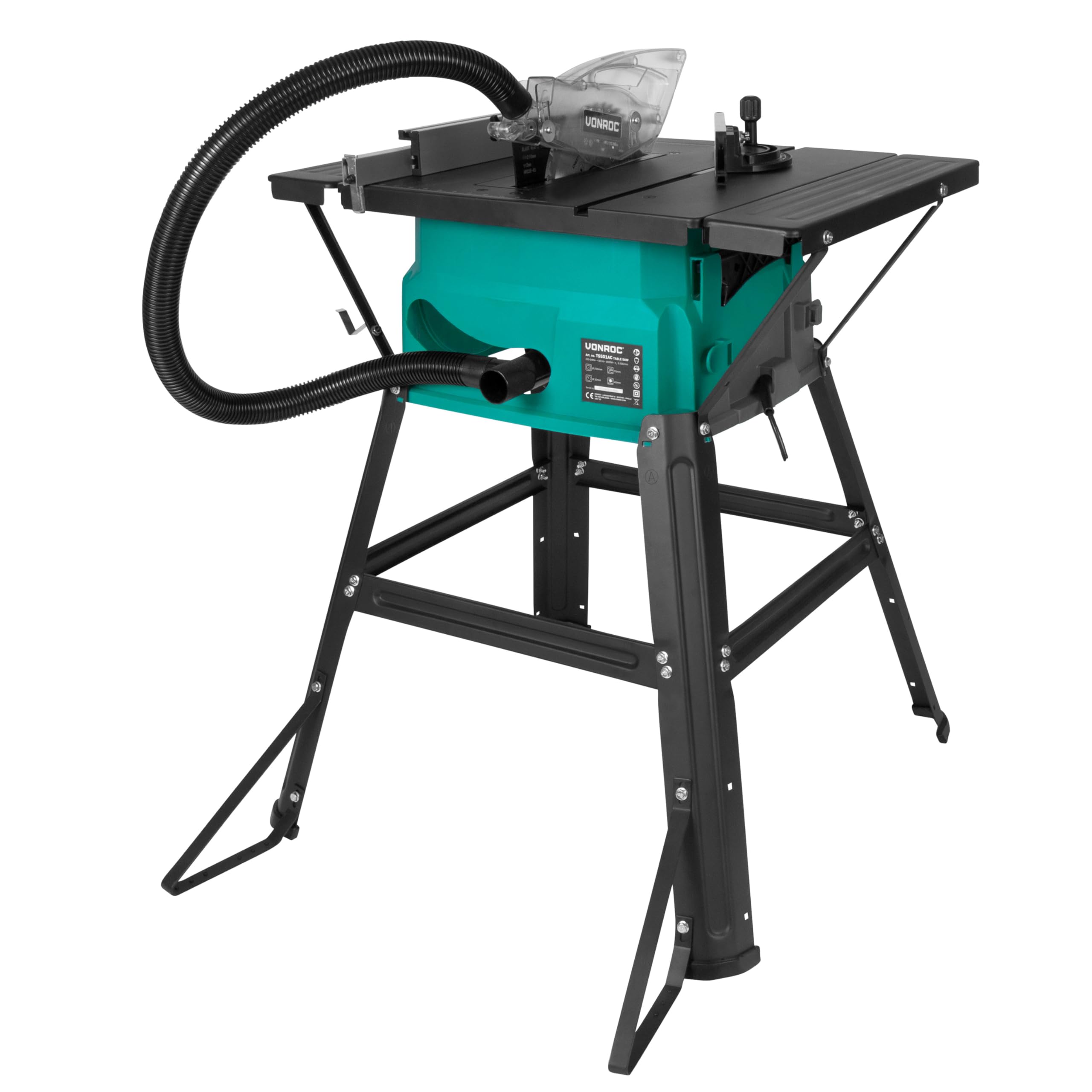VONROC Scie sur table 1500W Lame 210 mm 40 dents universelles coupe droite inclinée bois plaque extensions guide d'onglet parallèle support inclus