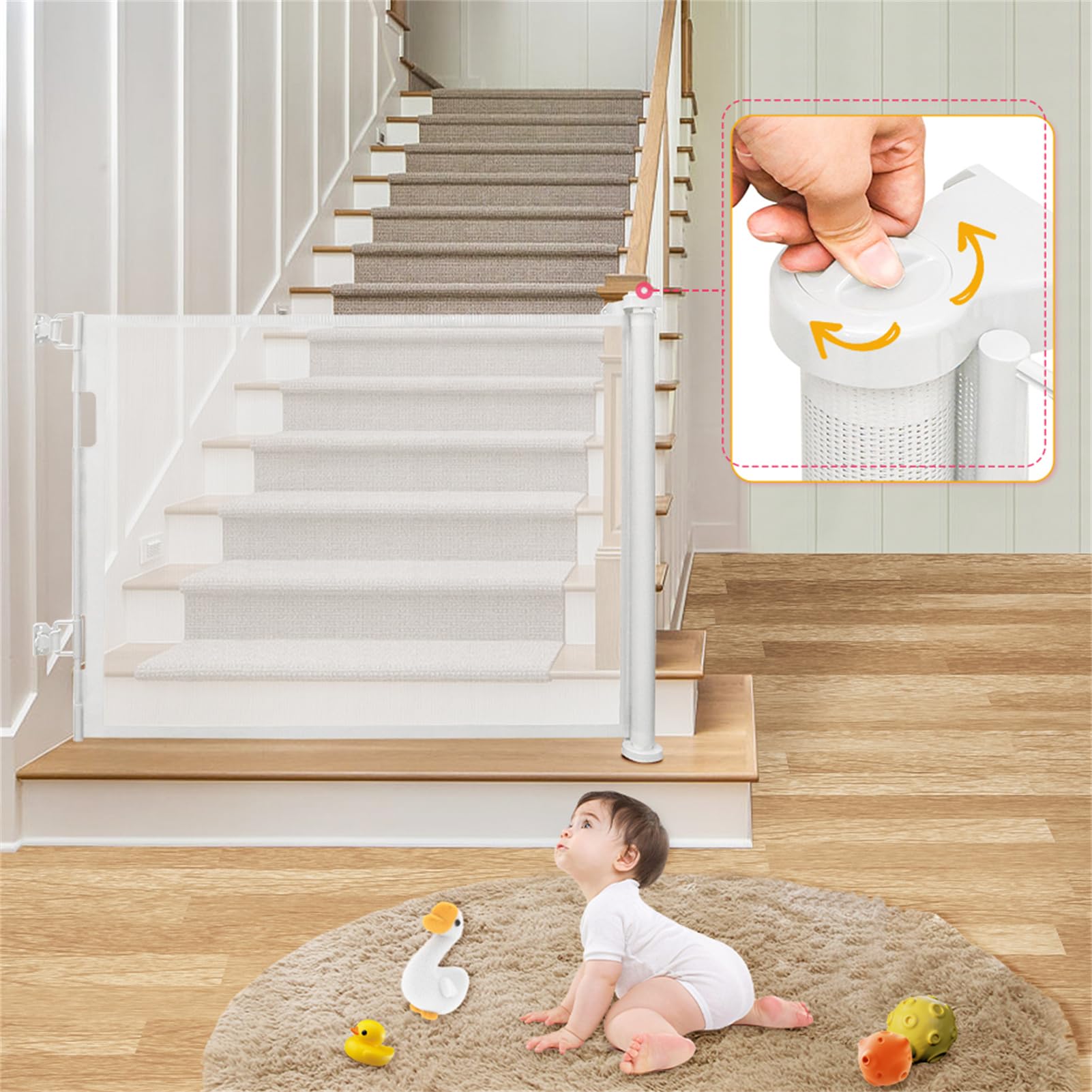 Barrera de seguridad extensible para bebés y perros, 86 cm de altura, 150 cm, color blanco