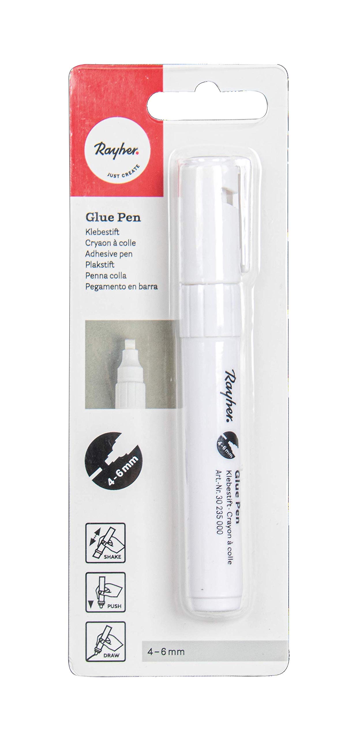 Rayher 30235000 Glue Pen 4-6 mm Chisel Tip Blister Pack of 1, Normal, White