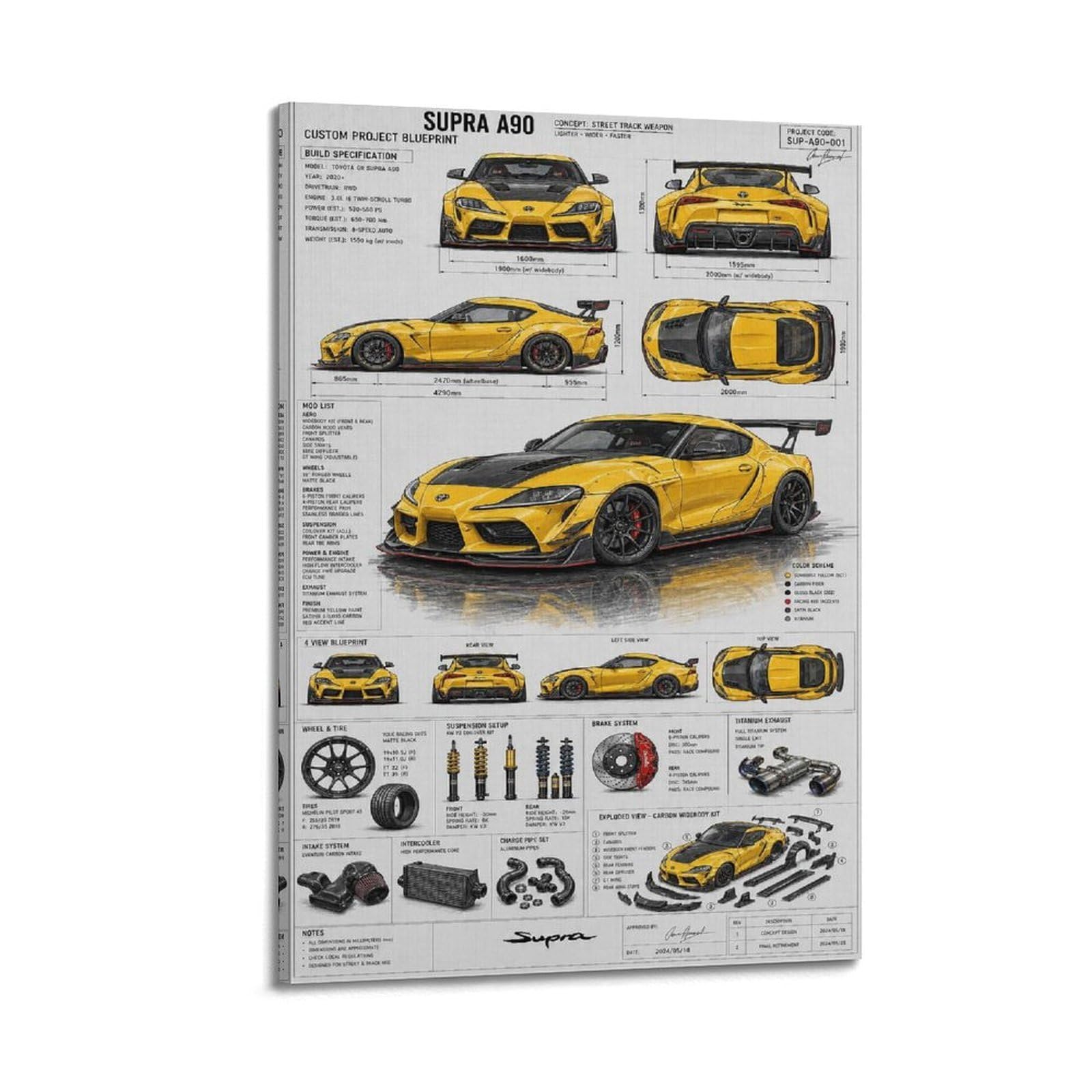 XKUGA JDM Performance Racing Poster GR Supra A90 Supercars Modern Decorative Canvas Prints - Ideal Wall Art for Family, Man Cave, Game Room, Boys & Girls Bedroom 24x36inch(60x90cm)