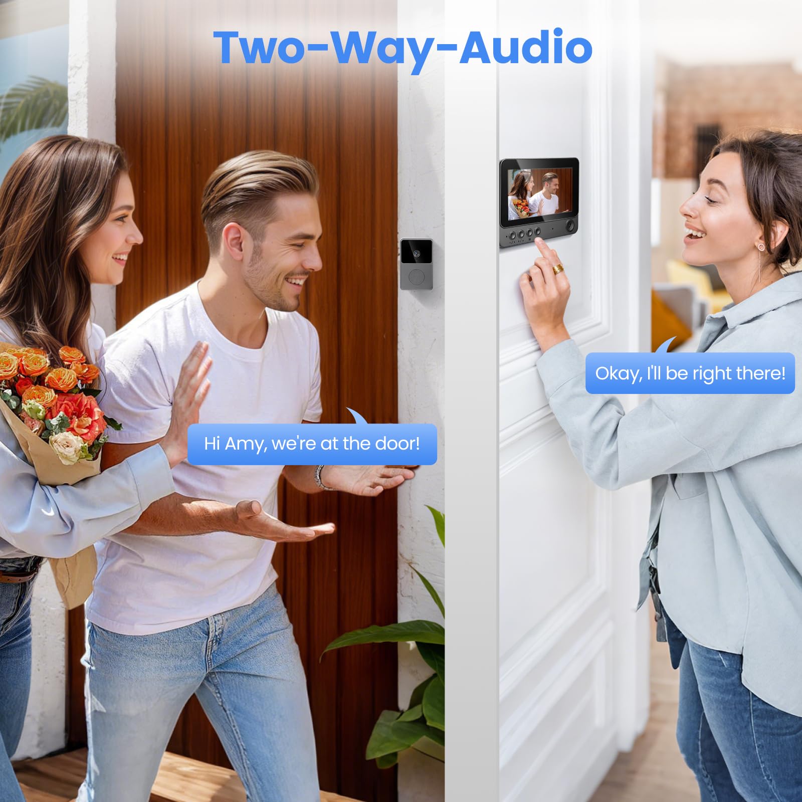 Sonnette Sans Fil avec Caméra 1080p IP65 Étanche Extérieur Écran 4.3" Visiophone HD Interphone Vision Nocturne Infrarouge Audio Bidirectionnel