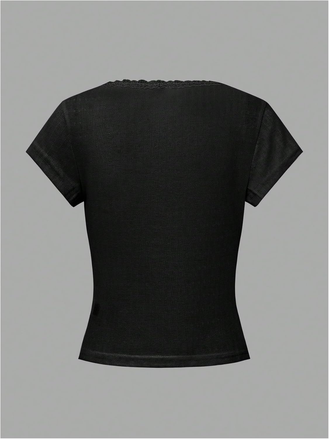 SOLY HUX Women's Lace Trim T Shirt Square Neck Short Sleeve Button Tee Going Out Summer Tops - Image 5