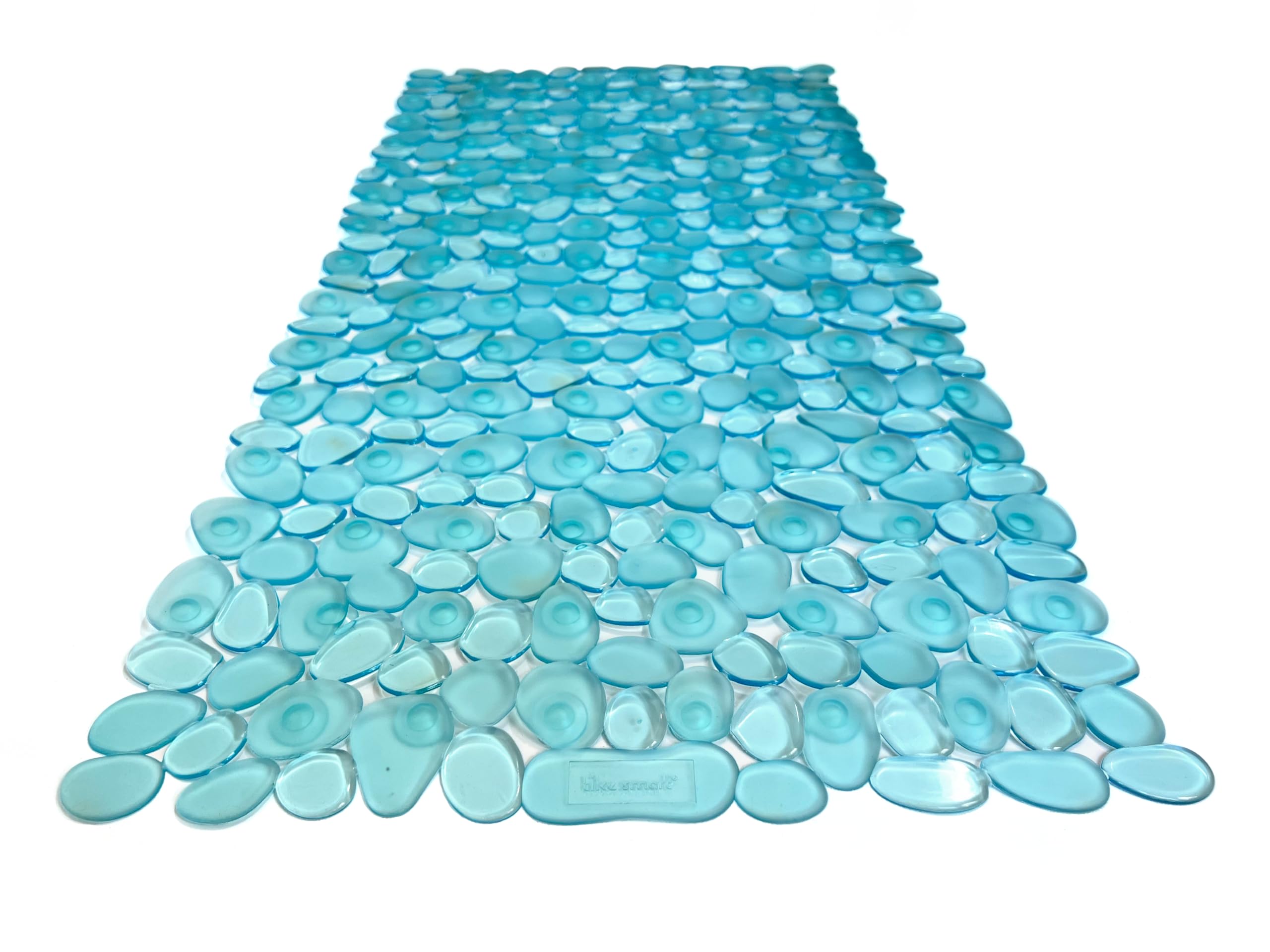TIKE SMART “Pebbles” Non-Slip Bathtub/Shower Mat 27.5”x14” Rectangular, Non-Toxic, Safe, Clean, Machine-Washable, Superior Grip & Drainage, Vinyl, for Smooth Floors ONLY, Transparent Aqua