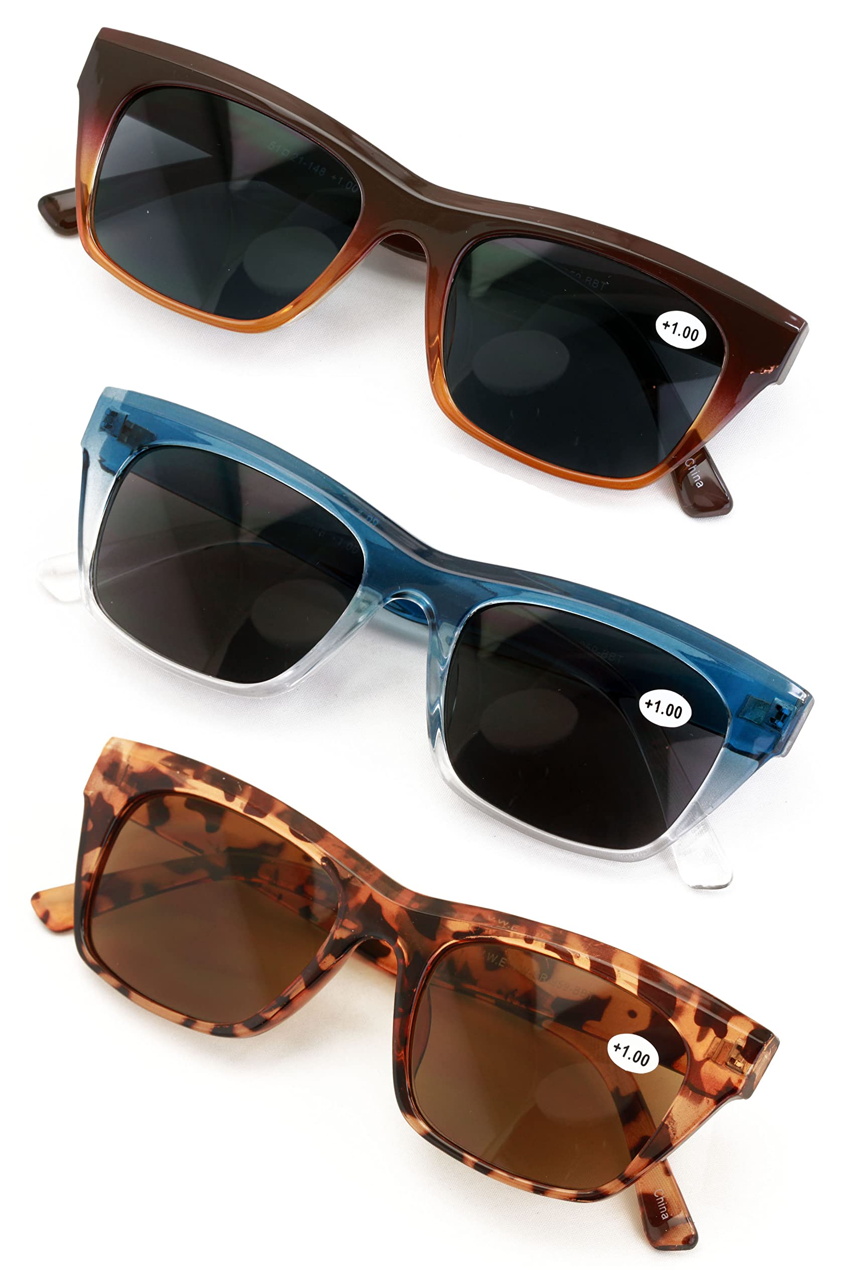 V.W.E. Vision World 3 Pairs Women Outdoor Reading Sunglasses - Fully Magnified Readers (NOT Bifocals)