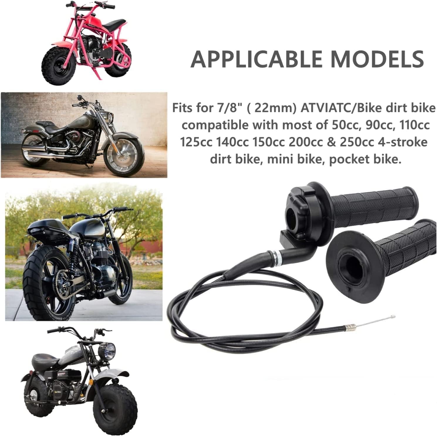 7/8" 22mm Twist Throttle Cable Handle Kit for 50 90 110 125 140 196 212cc Pit Bike Dirtbike Set with ON/Off Switch Button Mini Bike ATV Quad Pit Bike Dirt Bike