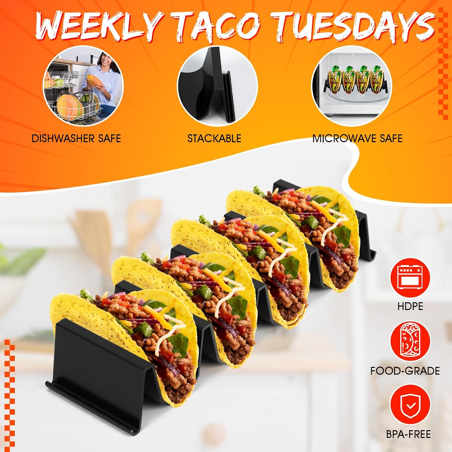 Baderke 8 Pcs Taco Holder Stands Black Small Tray Plates