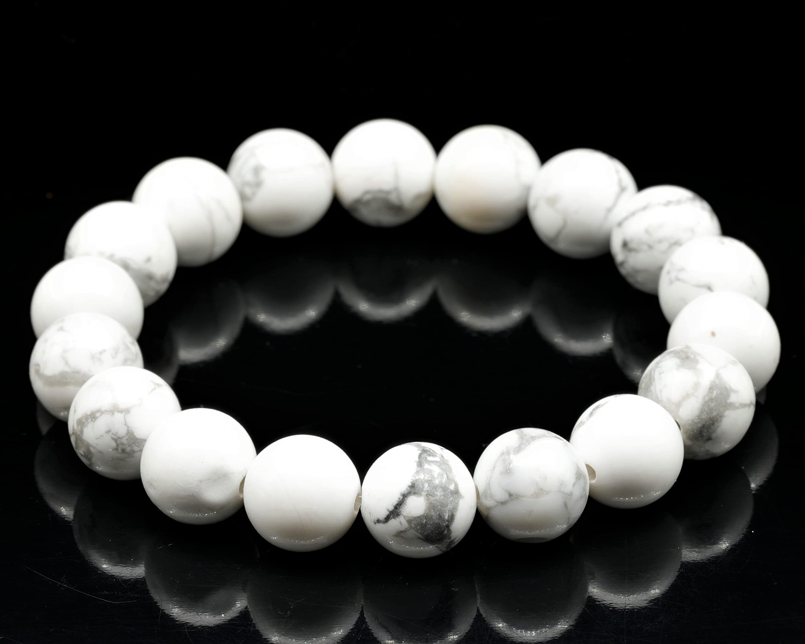 Dehnbares Armband aus natürlichen Howlith-Perlen, echter weißer Kristall, Zwillinge, Edelstein elastisch, 8 mm Perlen, Modeschmuck
