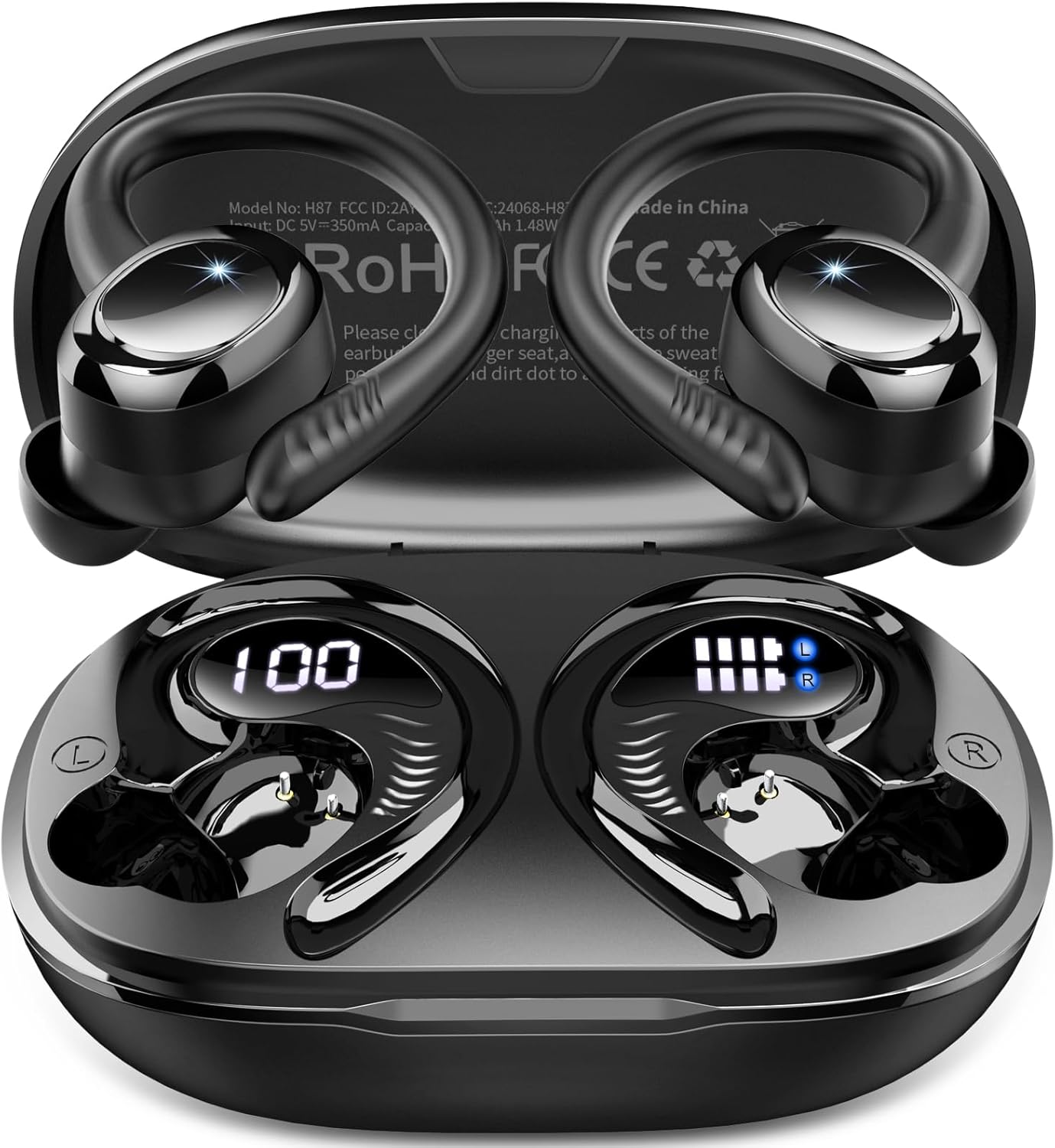 Wireless Earbuds Sport, 2026 Bluetooth 5.4 Headphones, Deep Bass Hi-Fi Stereo Ear Bud, ENC Noise Cancelling Earphones with Earhooks, 50+Hrs USB-C IP-X7 Waterproof Running Gym Workout for Android iOS