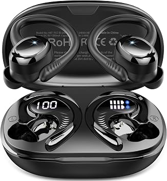 Wireless Earbuds Sport, 2026 Bluetooth 5.4 Headphones Running, HiFi Stereo Deep Bass in Ear buds, 50+Hrs ENC Noise Cancelling Earphone with Earhook, USB-C IP-X7 Waterproof Workout Gym for Android iOS
