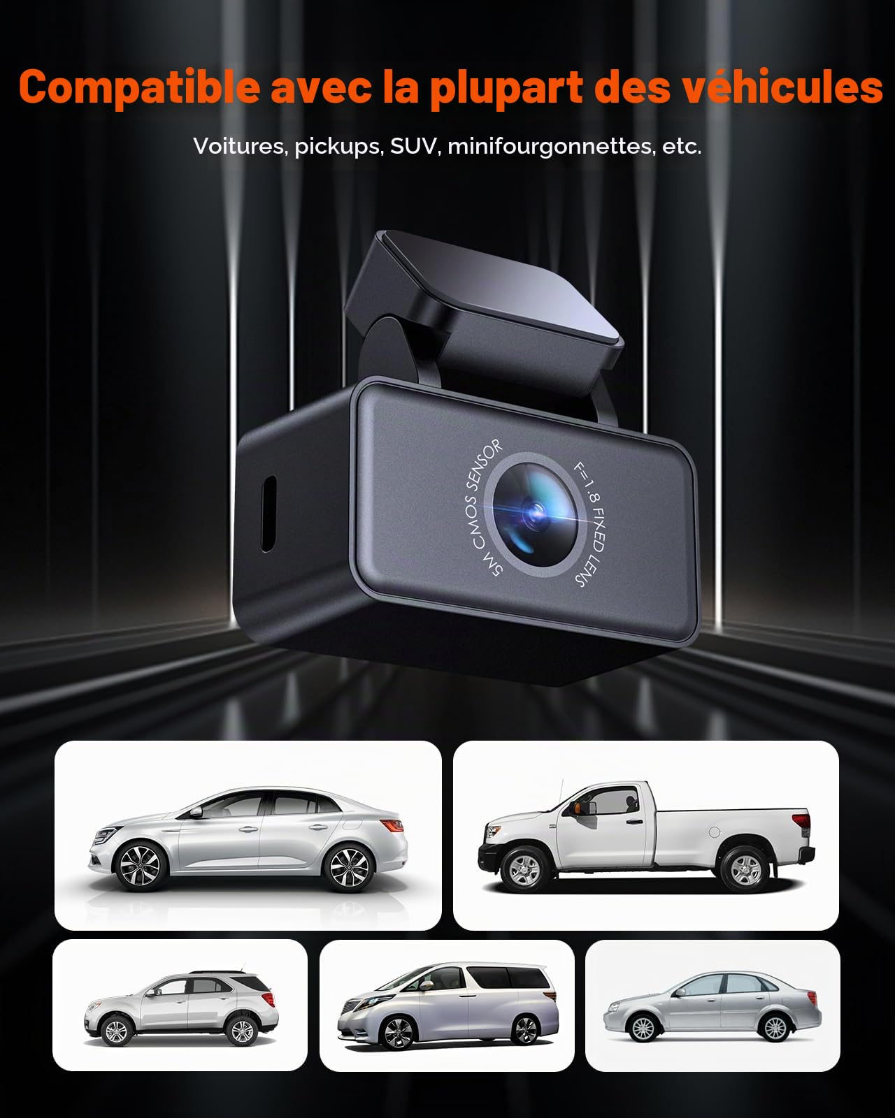 Caméra arrière 2,7 K pour VANTRUE E360 / E2, caméra arrière WDR avec Starvis 2, super vision nocturne, ouverture F1.8, grand angle 160°, câble USB C, support adhésif réglable, pour voiture, SUV,