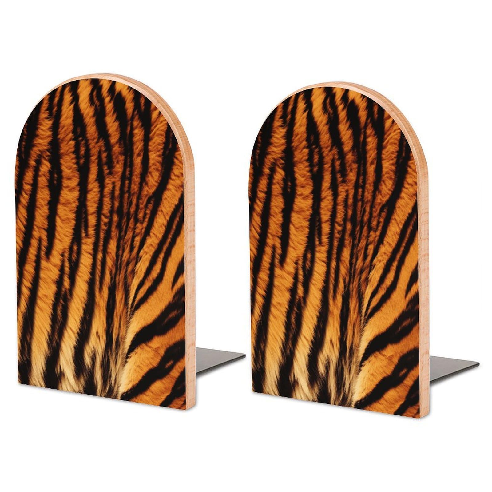 Sujetalibros de madera con diseño de tigre y base metálica antideslizante