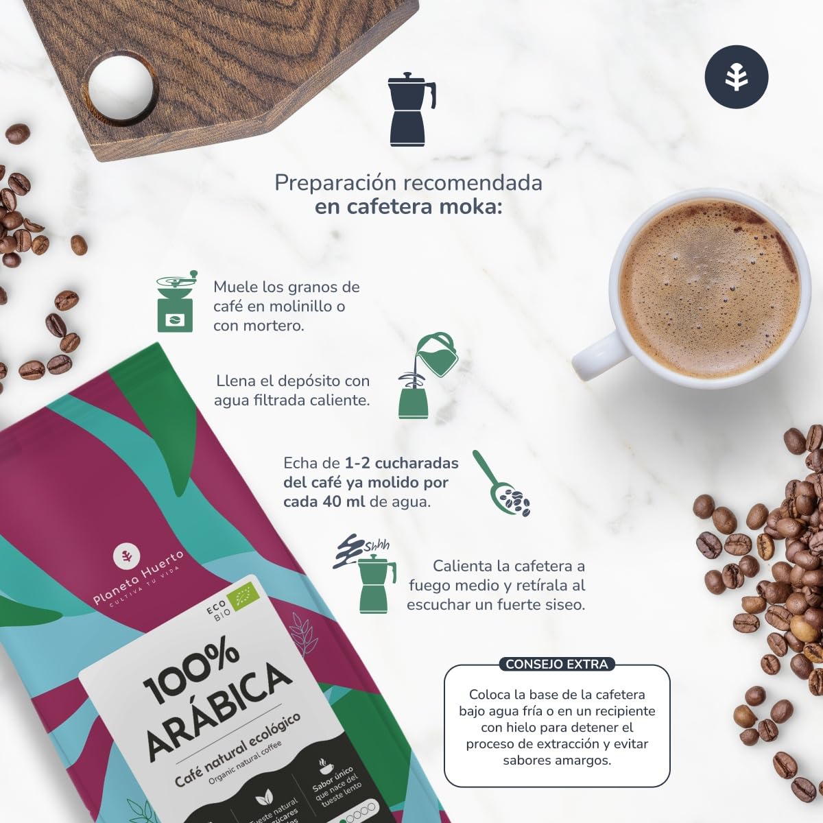 Café Grano Ecológico 100% Arábica 1 kg Pack 3x bio premium sabor suave y afrutado