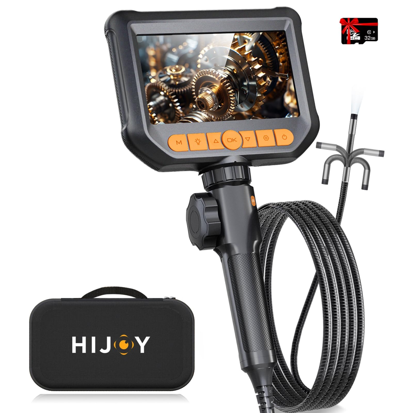 Hijoy Articulating Borescope Camera with Light - Two-Way Endoscope with 8 Adjustable LED Lights | 4.3" LCD Screen | 1920P HD Inspection Cameras with 0.33in Articulated Snake Camera for Men | S20
