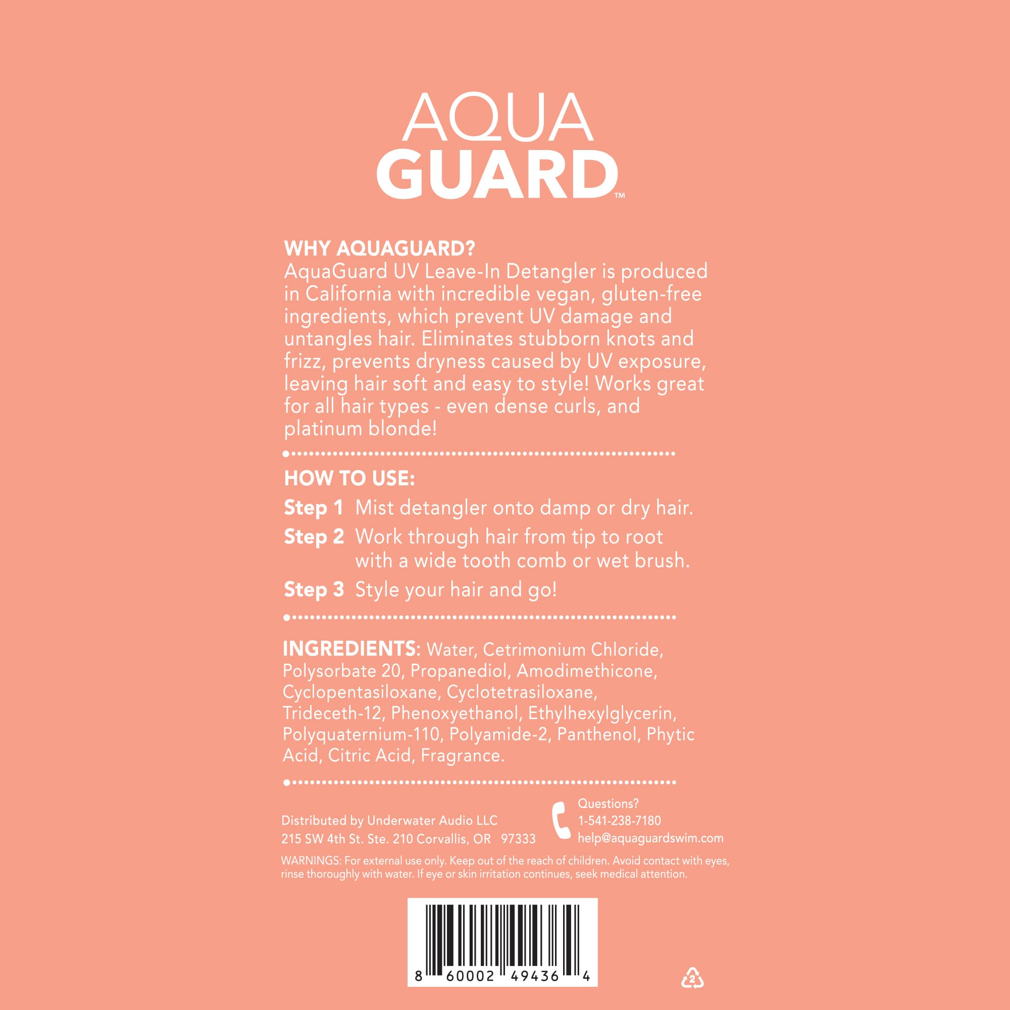AquaGuard After-Swim UV Leave-In Entwirrer – Glättet, macht das Haar weich und schützt vor der Sonne – frei von Parabenen und Gluten, vegan, farbsicher, Leaping Bunny-zertifiziert (1 Flasche)