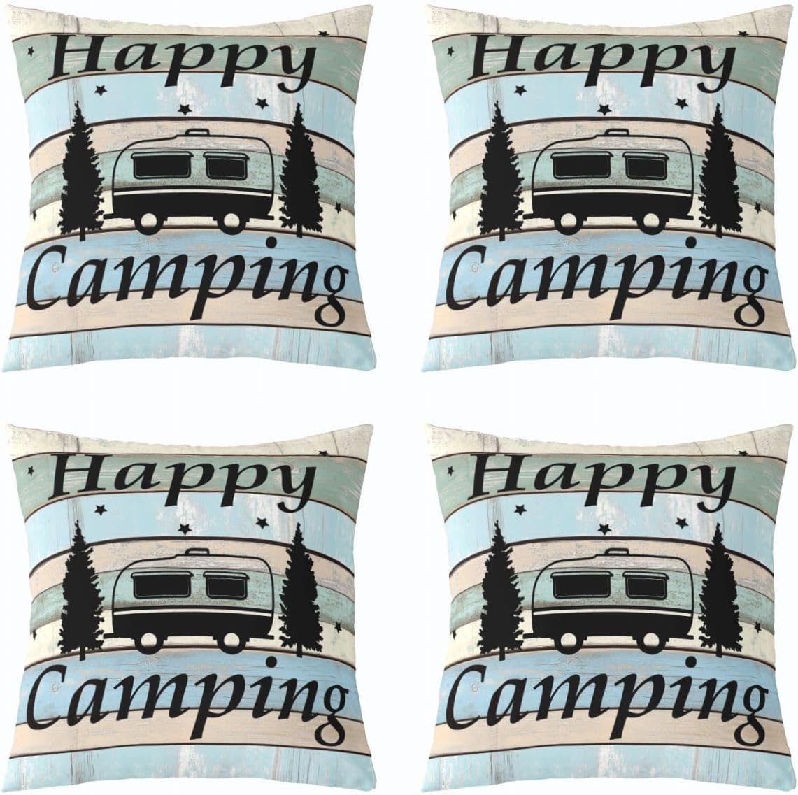Feelyou Camper Rustic Wooden Outdoor Throw Pillow Covers 24"x24" Set of 2 Soft Happy Camping Cushion Covers for for Couch Sofa RV Camping Cartoon Car Print Decor Pillowcases Outdoor Pillows Covers