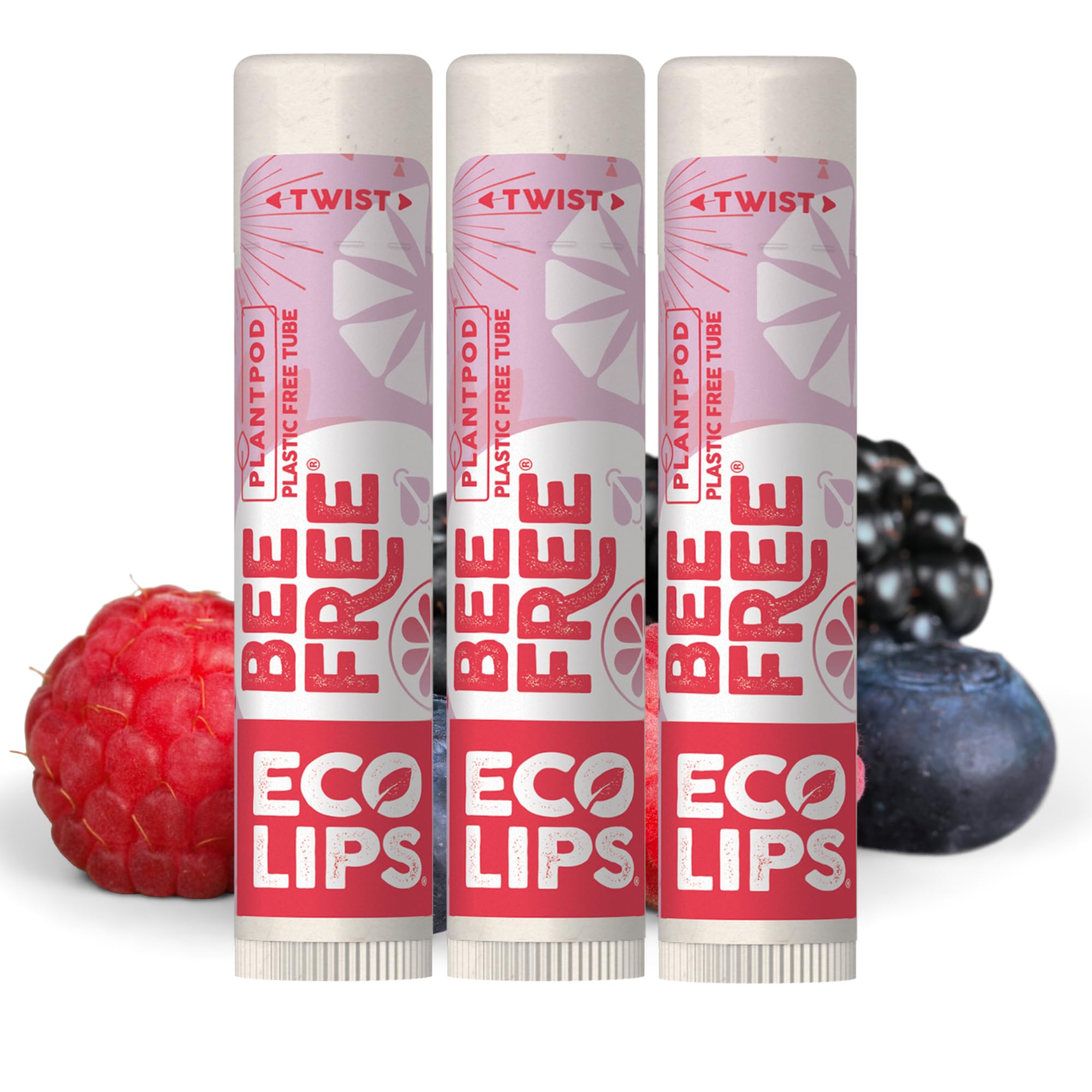 Eco Lips Vegan Superfruit Bee Free Lip Balm Includes Candelilla Wax, Organic Cocoa Butter and Coconut Oil. 100% Plastic-Free Plant Pod Packaging. 3-
