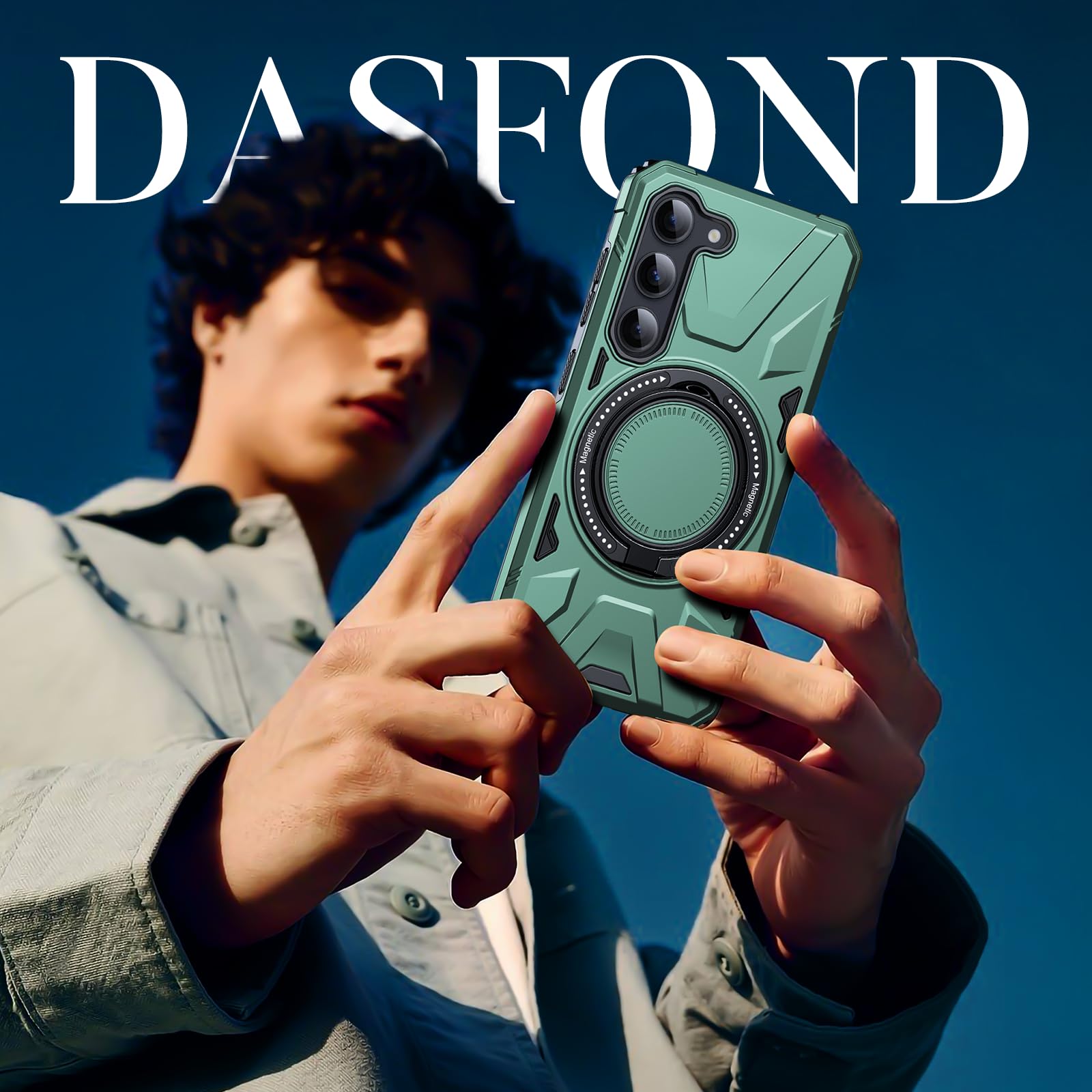 DASFOND Cover Compatibile con S23 FE, Militare Rigida Armor Custodia con Anello Cavalletto [Supporto Magnetico], Antiurto Protettiva Case in Robusto TPU per S23 FE, Erba Verde