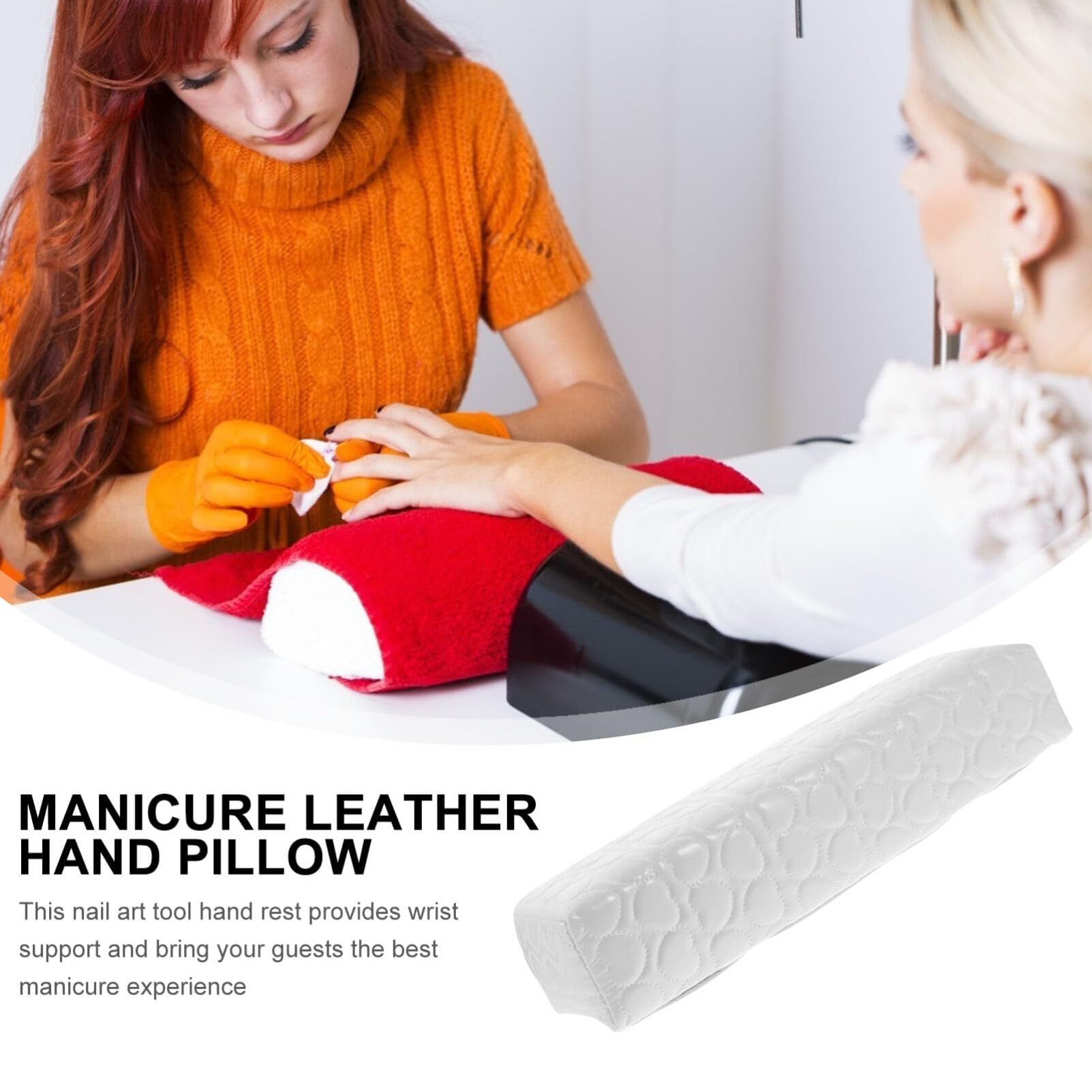 Kira Nail Arm Rest Hand Cushion, Stripe Leather Nail Pillow Hand Rest Pillow Salon Armrest Cushion Manicure Nail Art Pillow Accessories Tool Square Shape (White) 4
