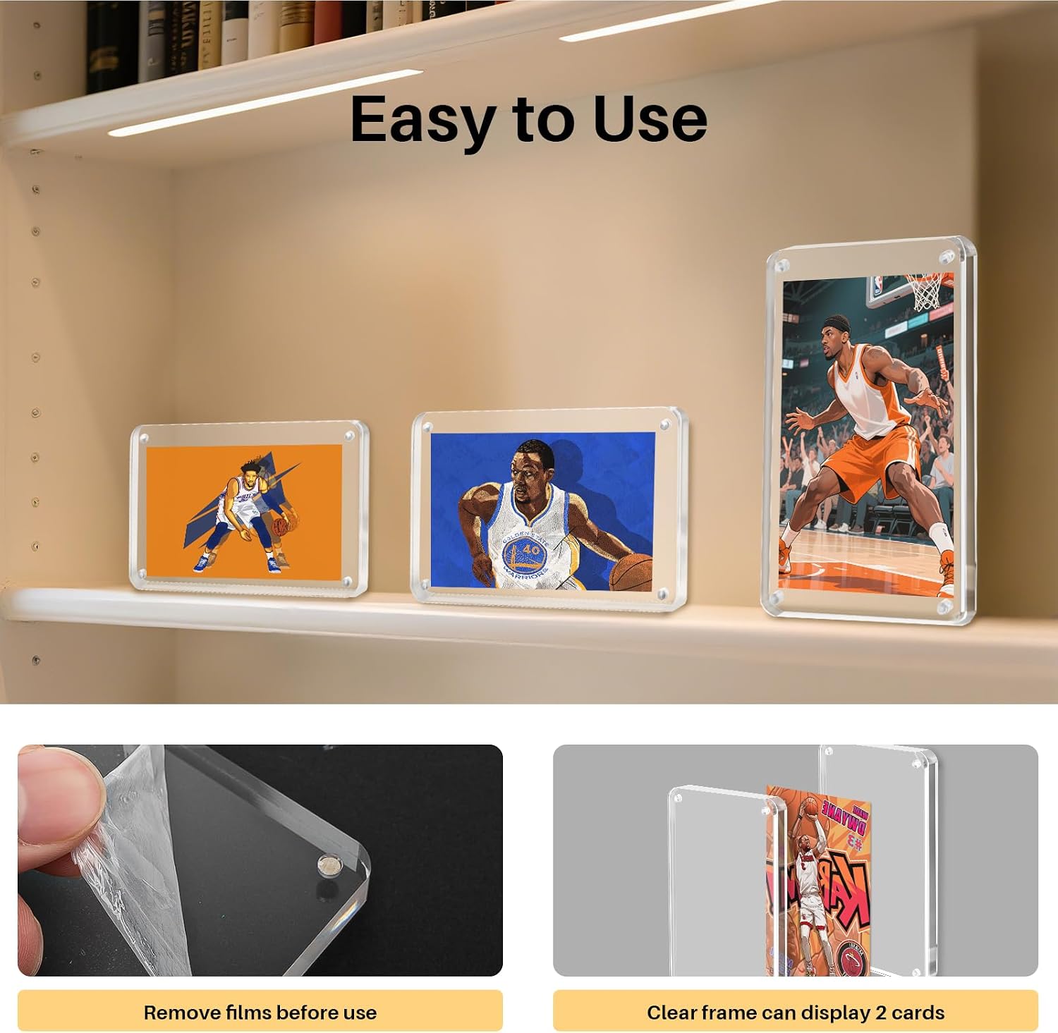 2 Packs Card Display Stand, Strong Magnetic Acrylic Trading Card Display Frames, Thickened Stable Support for Baseball & Sports Card Display Case with 2 Card Sleeve