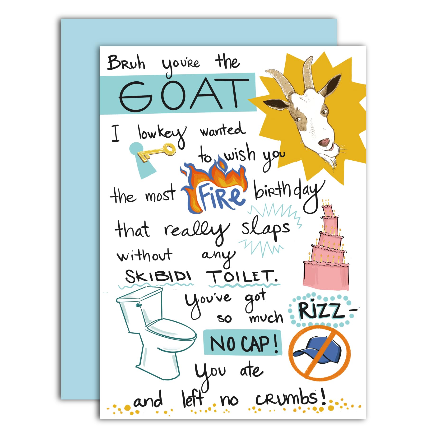 Gooji 5x7 Skibidi Toilet Funny Birthday Card for All Ages - Fire & GOAT Theme for Daughter, Youth, Teenager, Best Friend - Perfect Gen Z Humor for Men and Women
