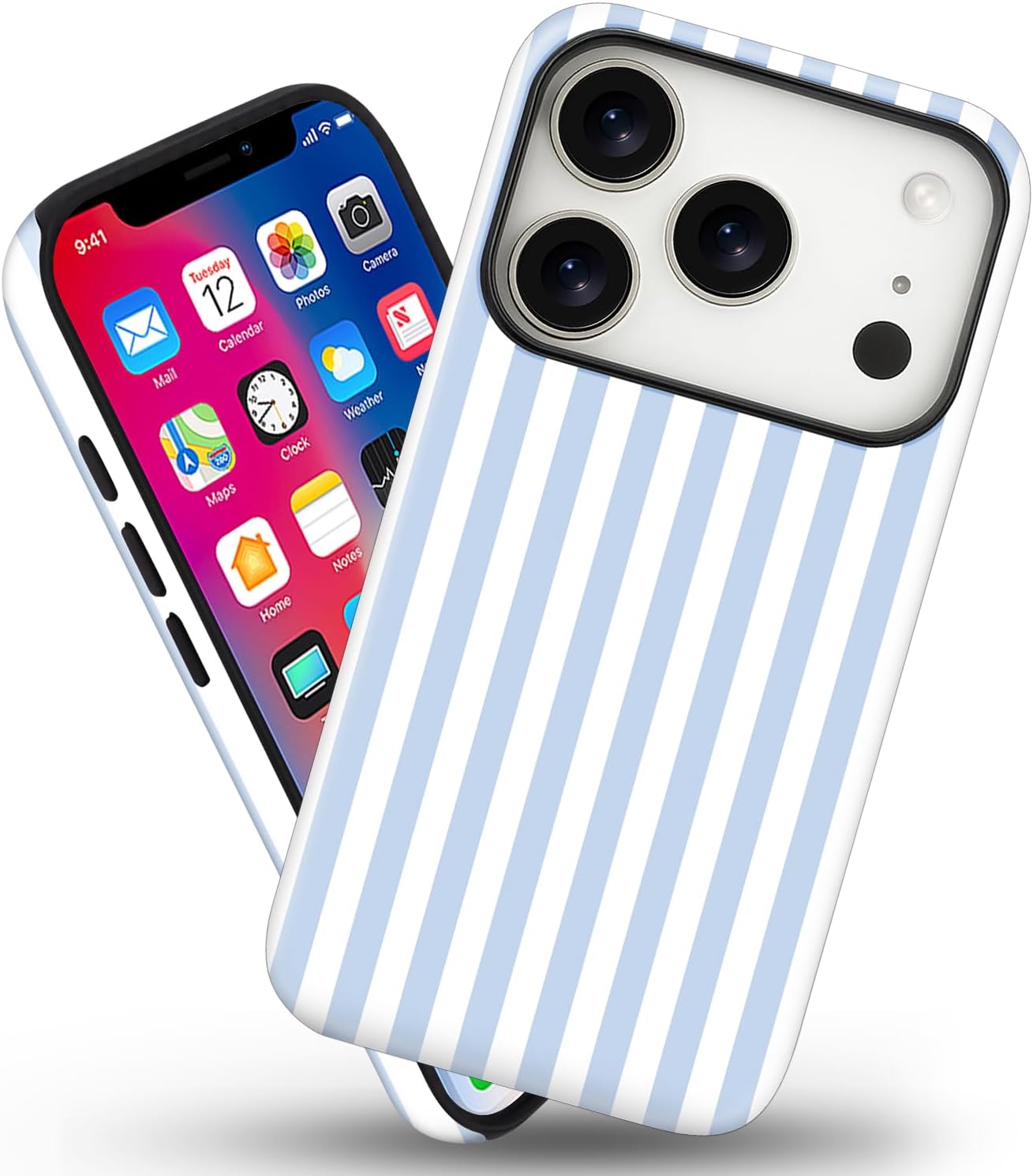 Magnetic for iPhone 17 Pro Max Case Cute Stripes Phone Case, Shockproof Slim TPU and Hard PC Protective Phone Cover Compatible with MagSafe Designed for Women Girls, Blue and White - Image 2
