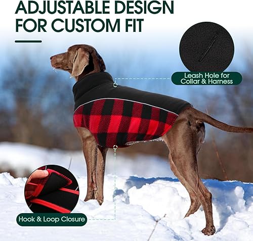 Miniatura 4 de Kuoser - Abrigo reversible para perros para climas fríos, abrigo de invierno impermeable reflejante para mascotas, abrigo para perros a cuadros de
